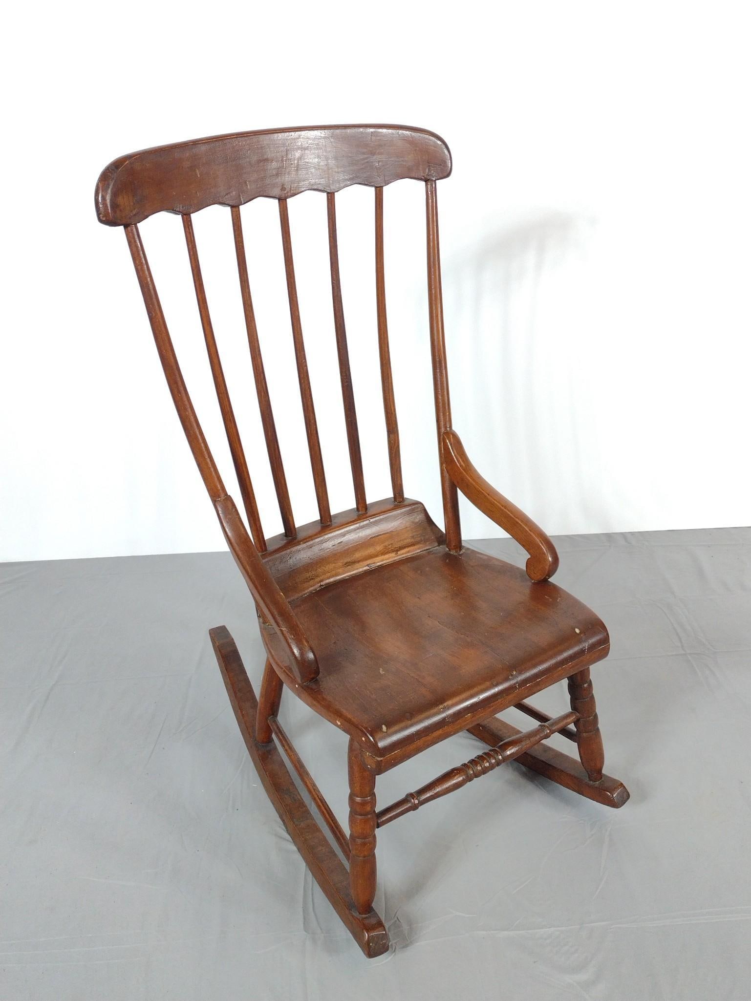 Antique Rocker: 17-1/2" wide X 27-1/2" deep X 37" high. MG.