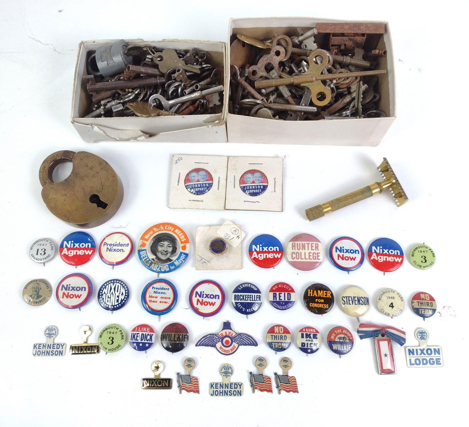 Large Grouping of Political Buttons, Padlocks, and Keys (1 of 3)