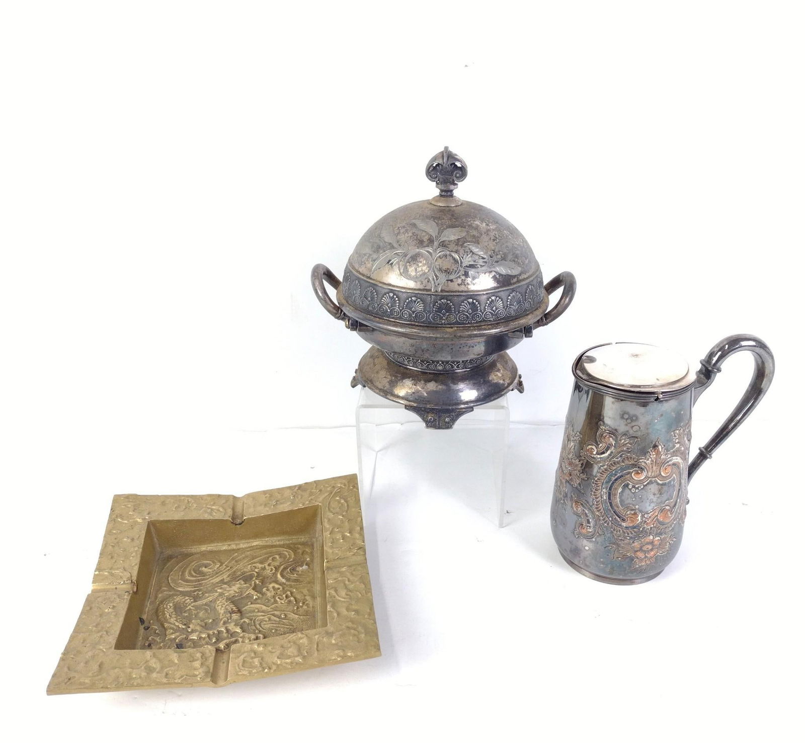 3 Pcs Metalware incl Solid Brass Ashtray (1 of 10)