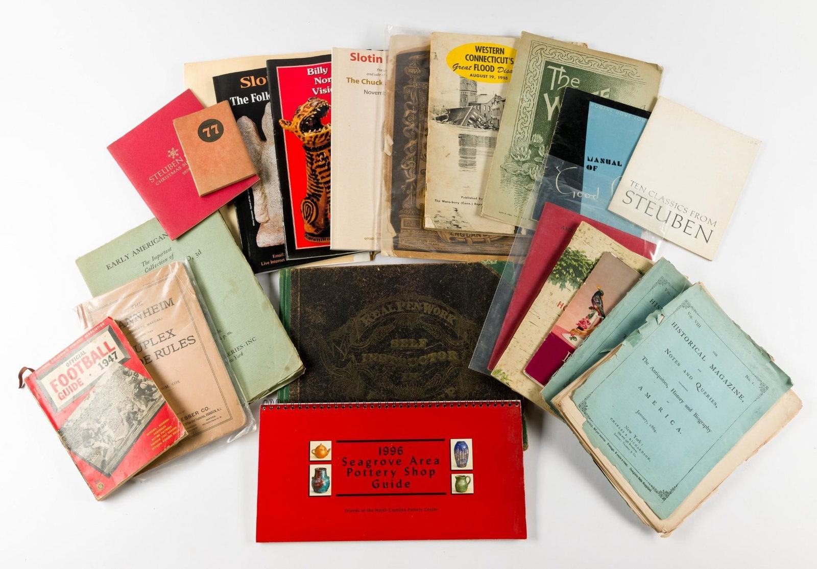 Grouping of Ephemera incl the Manheim Sliderule: Also includes the 1947 Official Football Guide, Flood Disasters, and more.