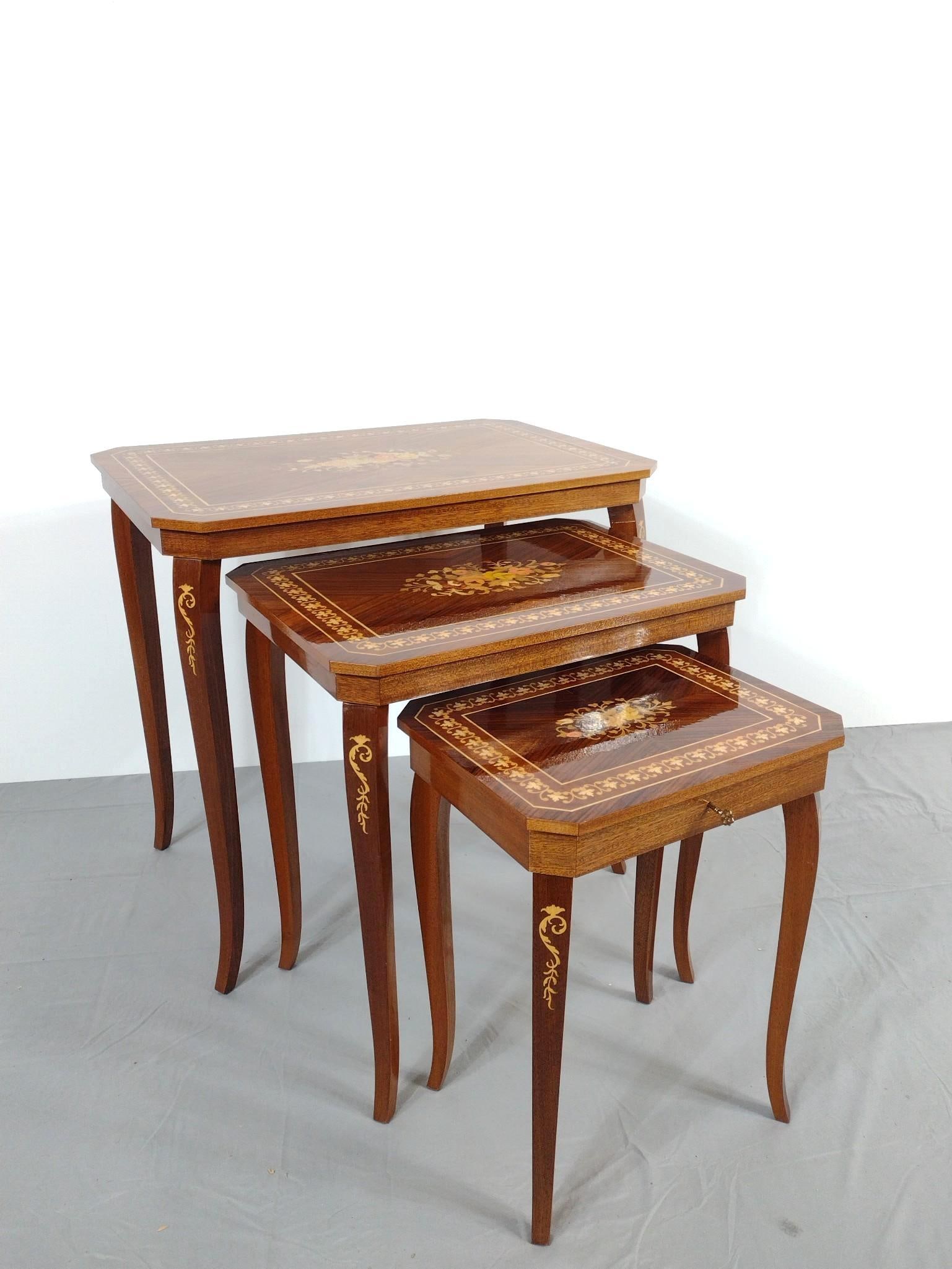 Inlaid Nesting Tables Including Music Box (1 of 6)