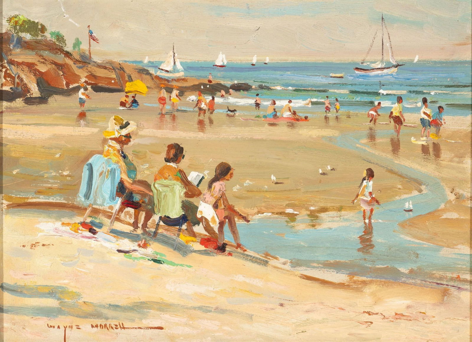 Wayne Beam Morrell "Children On The Beach" Painting (1 of 5)