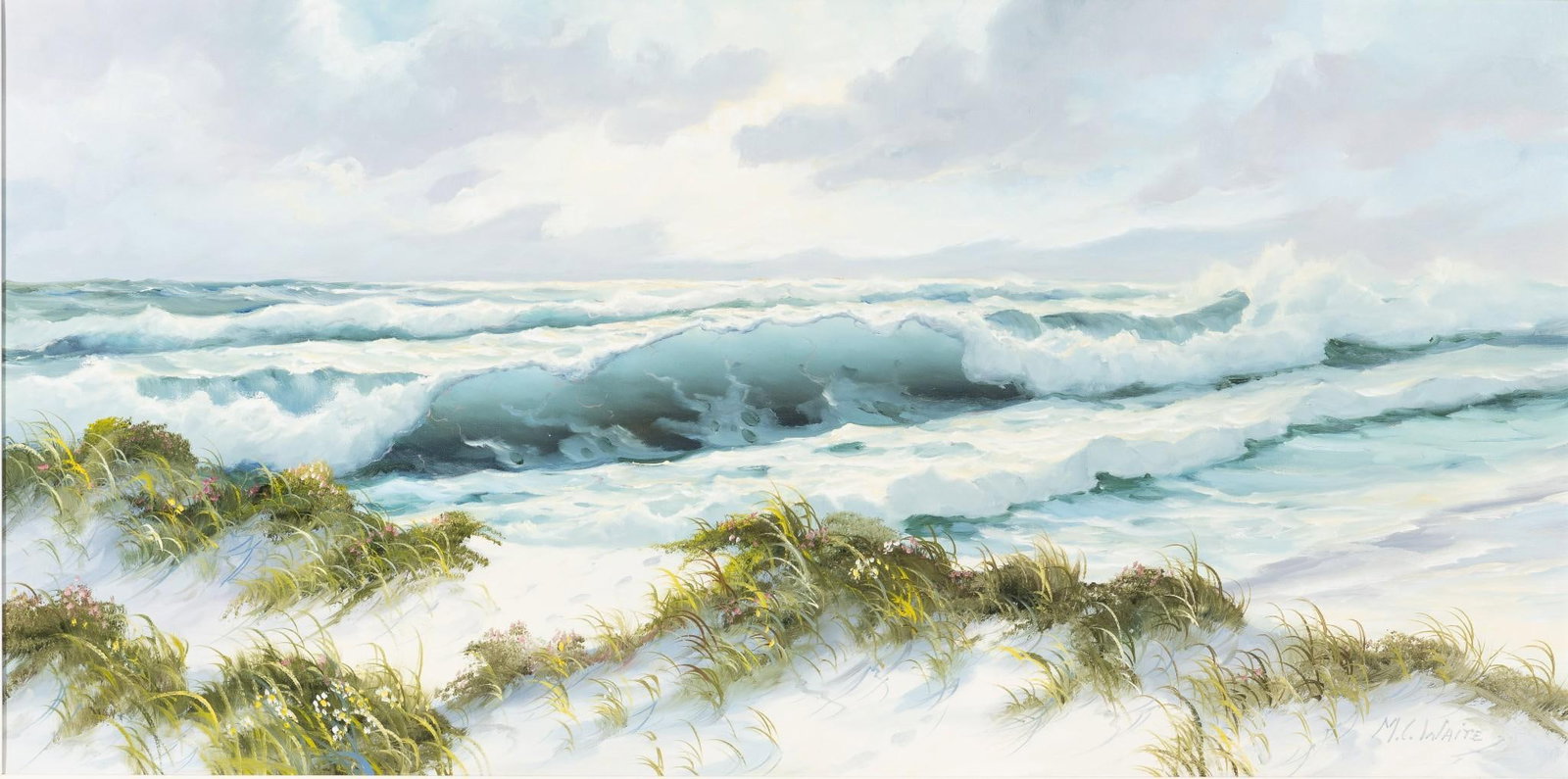 Melvin Carlton Waite Waves Crashing Painting: Melvin Carlton Waite (1917 - 1994) was active/lived in Massachusetts, Rhode Island. Melvin Waite is known for Seascape, marine painting, regional landscapes, commercial art. Melvin Waite was born in N