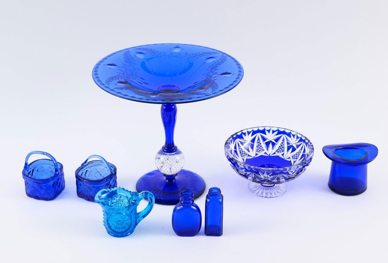 8 Pcs Blue Glassware incl Bohemian Cut to Clear (1 of 7)