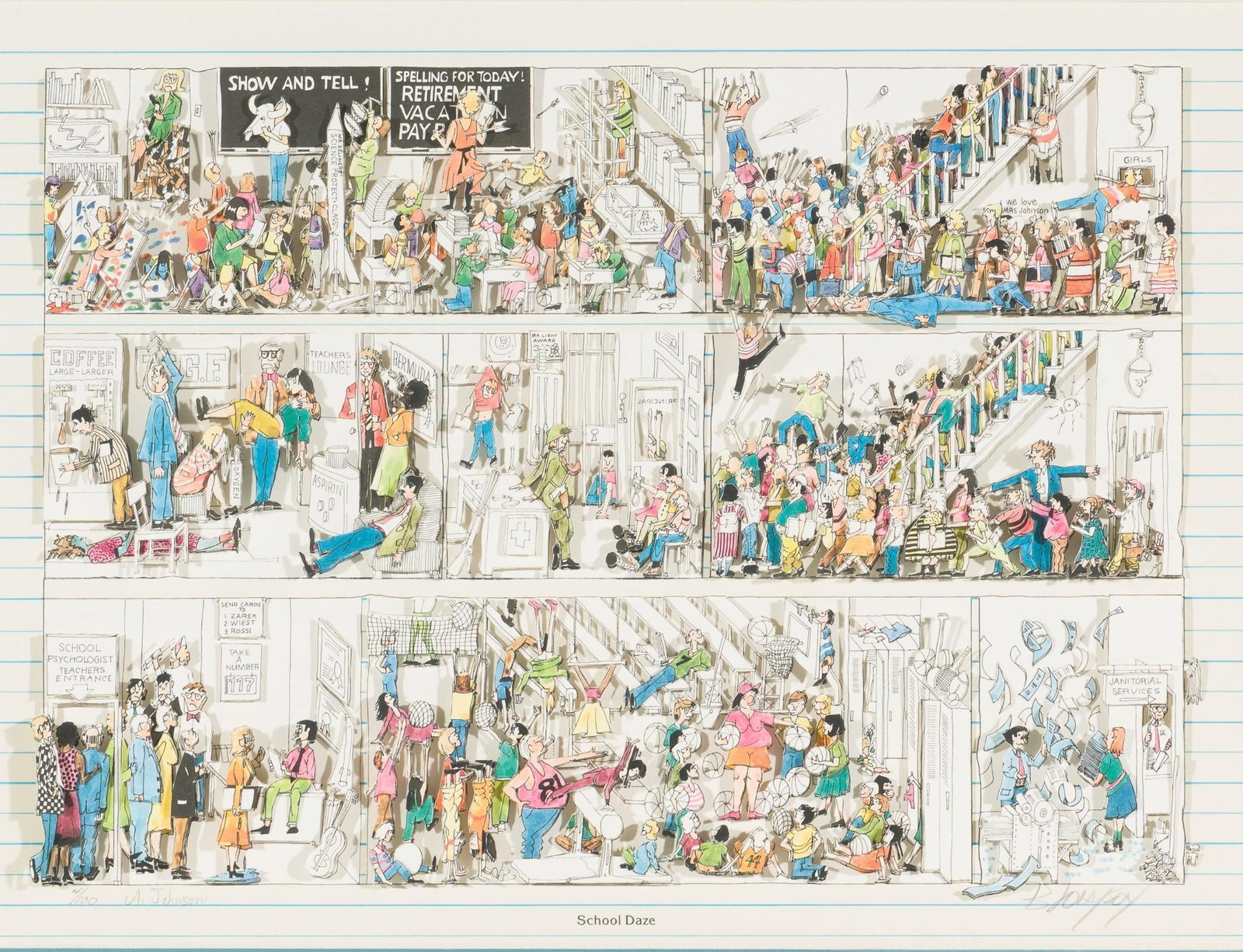 Bruce Johnson "School Daze" 3D Ltd Ed Multi-Media: Bruce Johnson, born in Allentown, Pennsylvania in 1944, began his training at the Baum School of Art, where his mother was a teacher. From 1973 to 1979 he was Executive Art Director for Armstrong Worl