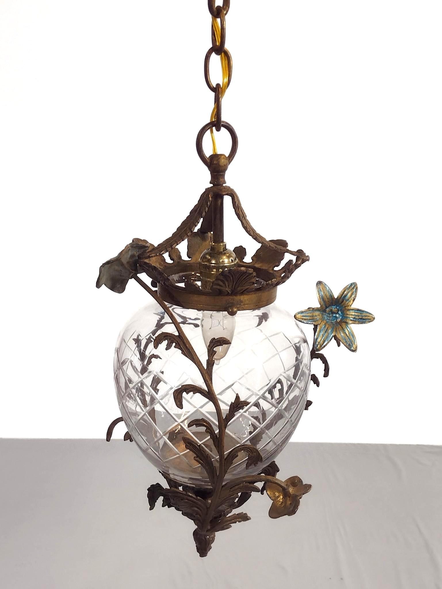 Bronze & Cut Glass Floral Pendant Light (1 of 5)