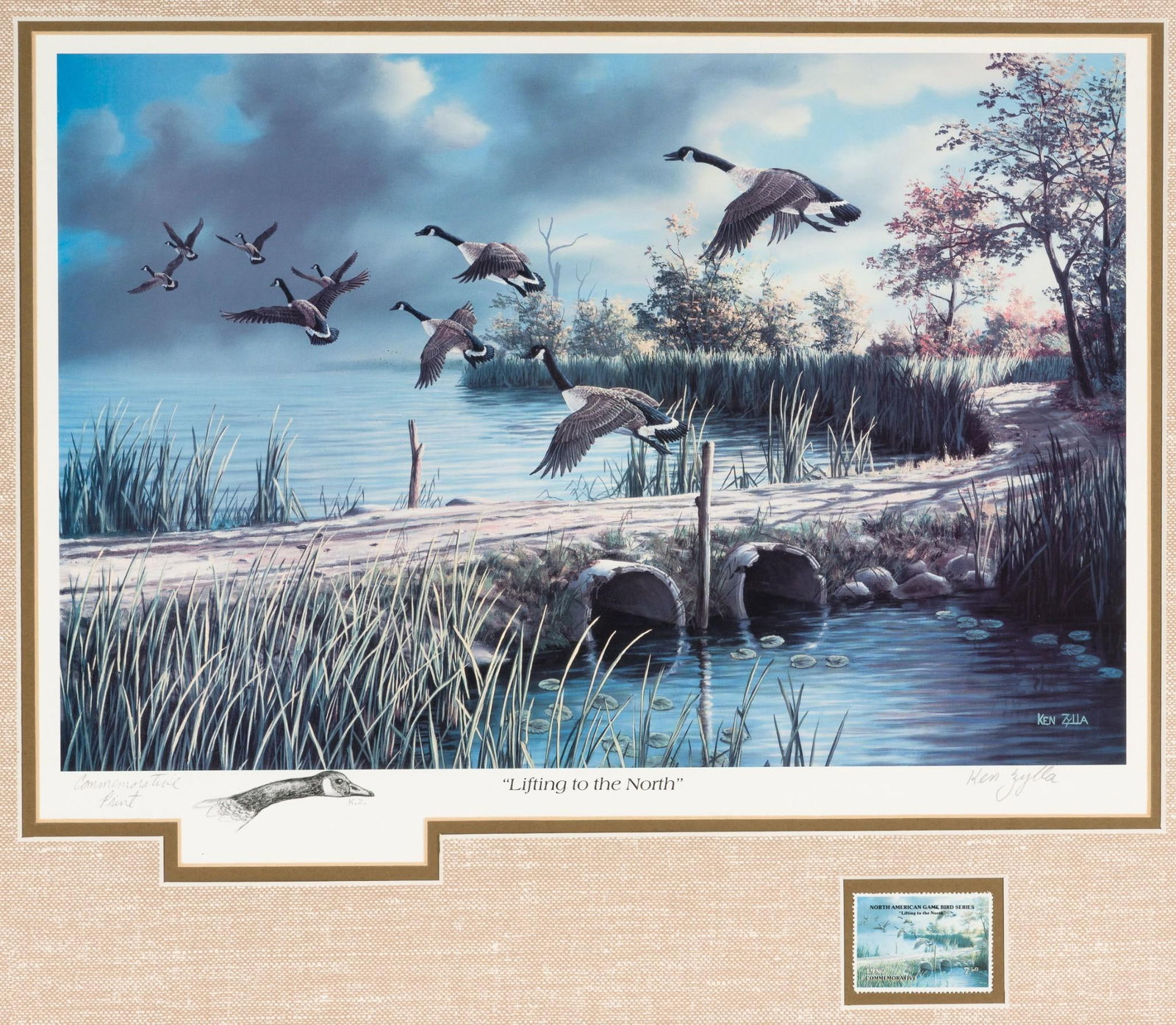 Ken Zylla "Lifting to the North" Print: en Zylla (1934 - 2017) was active/lived in Minnesota. Ken Zylla is known for Americana scene painting of wildlife, florals, coastal and city views. Working out of a studio and gallery in Plymouth, Min