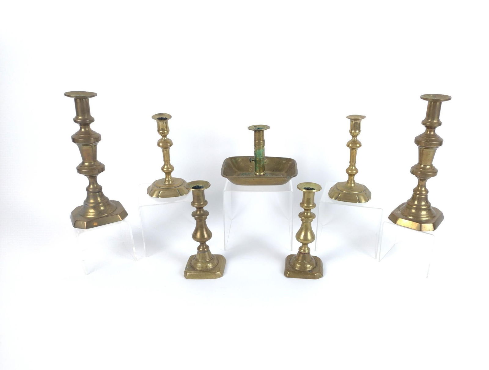 7 Antique Brass Candle Holders (1 of 5)
