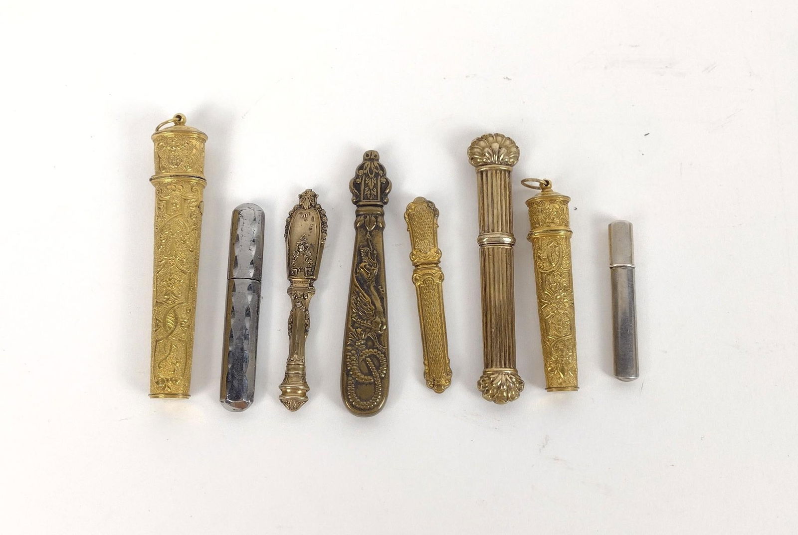 8 Metal Antique Needle Cases incl Brass (1 of 3)