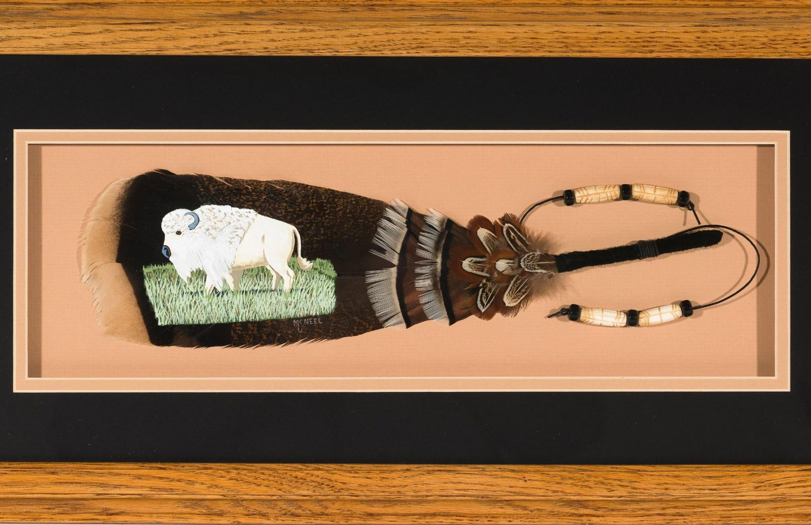 McNeel Hand Painted Feather with Beads in Shadow Box Frame (1 of 4)