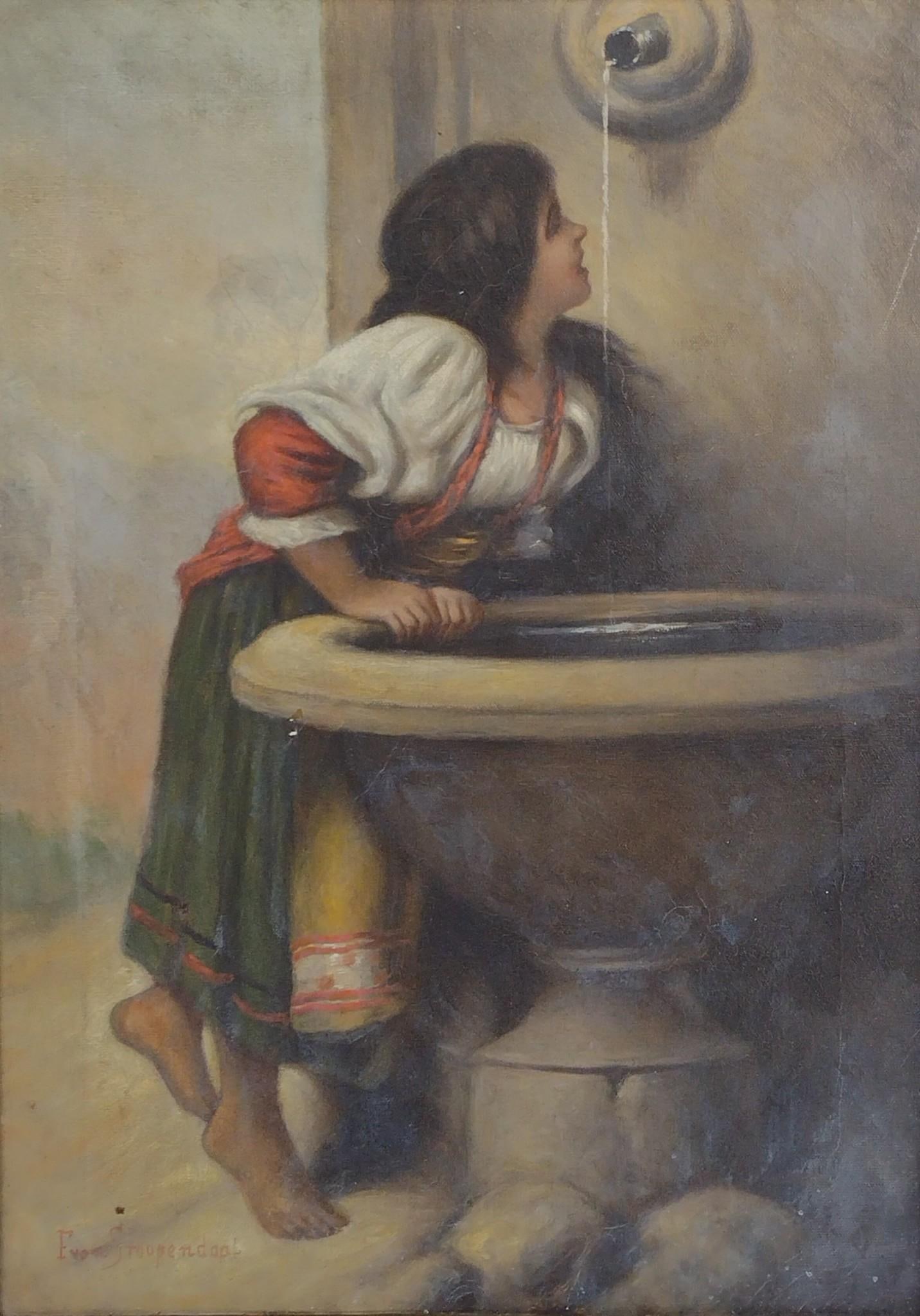 Evan Sroopendaal "Italian Woman At Fountain" Painting (1 of 4)