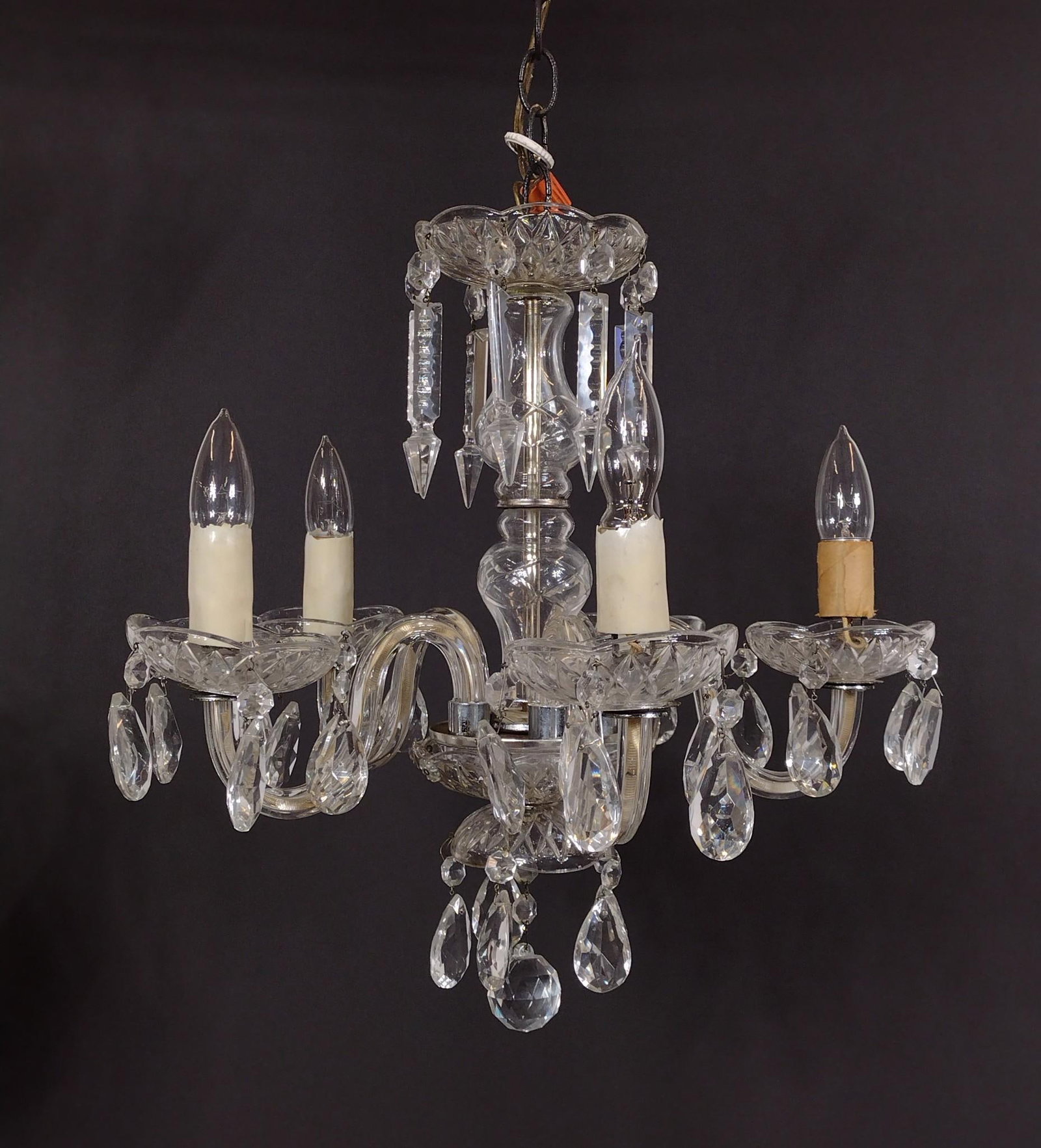 Crystal Chandelier: 17" diameter X 25" high. Working. MG.