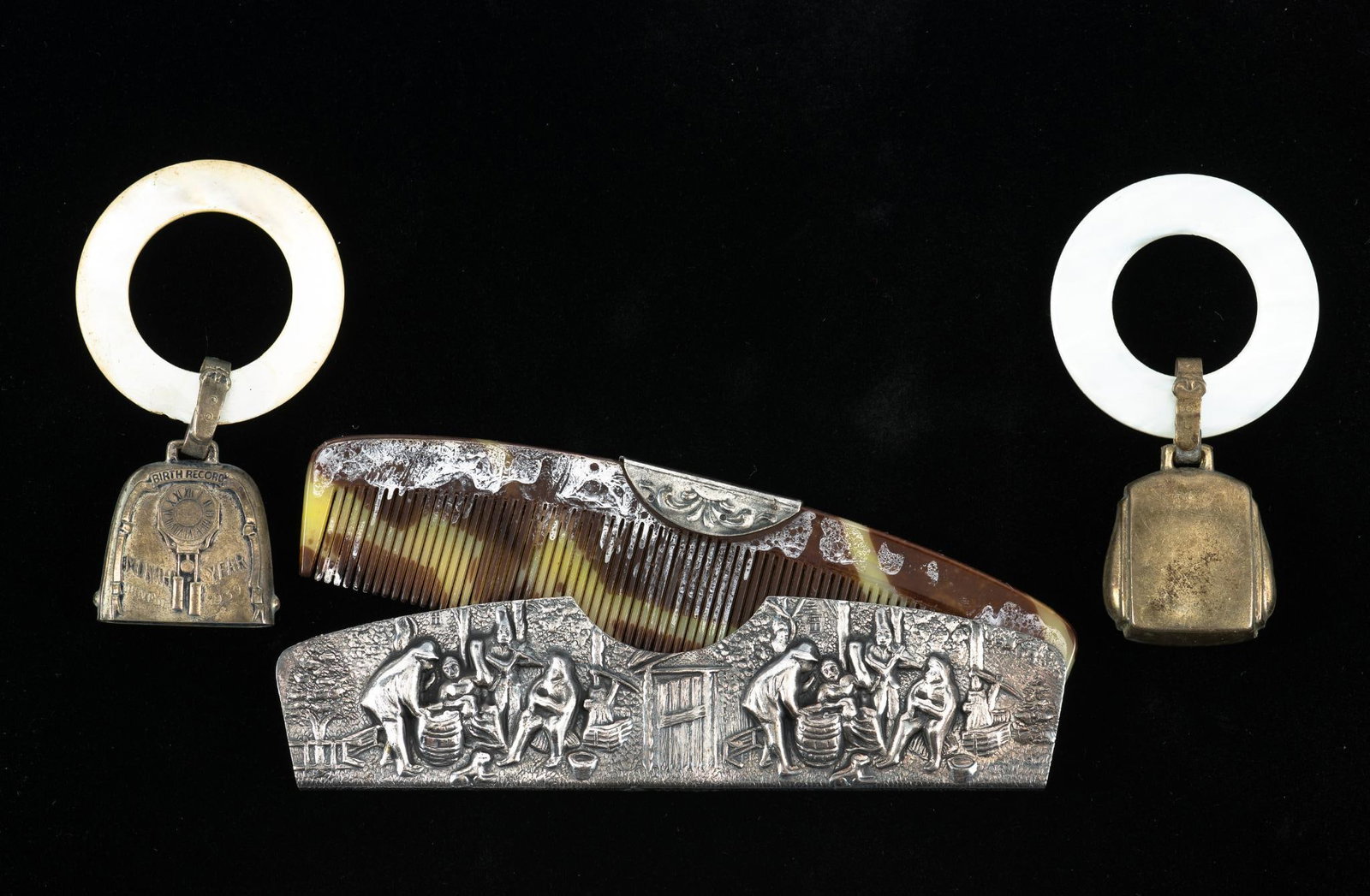 Sterling/MOP Rattles &; Silverplate Comb (1 of 3)