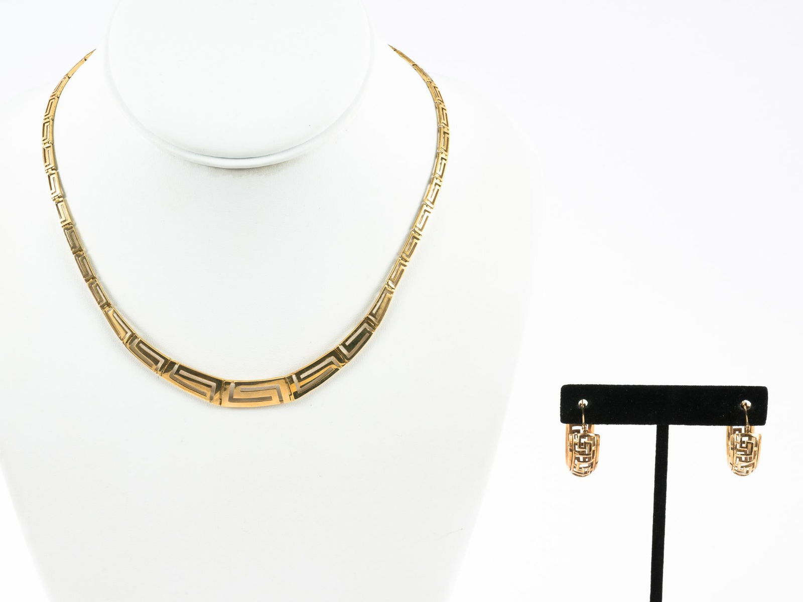 10K-14K Gold Greek Key Necklace &; Earrings (1 of 7)