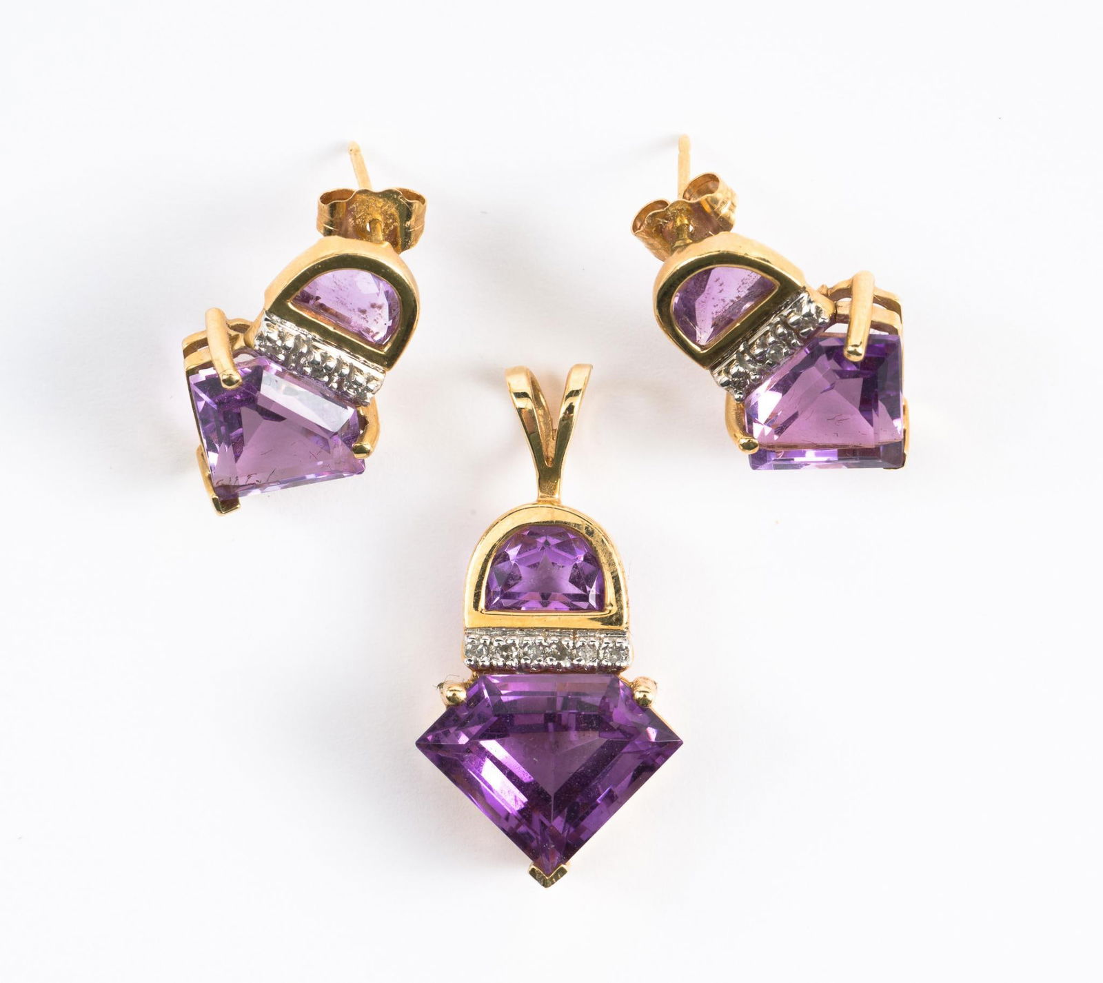14K Gold, Amethyst &; Diamond Pendant and Earrings (1 of 5)