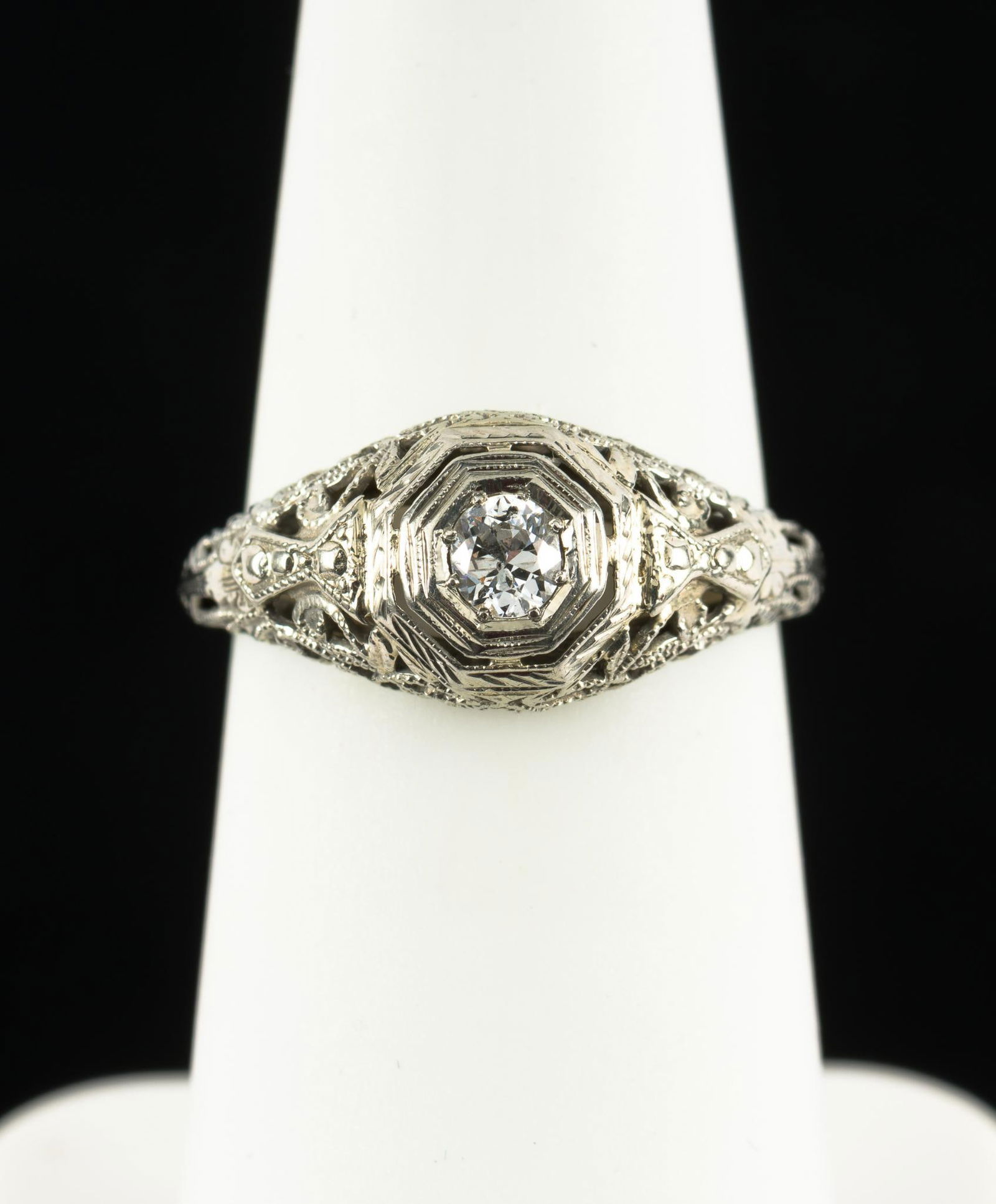 Antique 18K White Gold &; Diamond Ring (1 of 5)