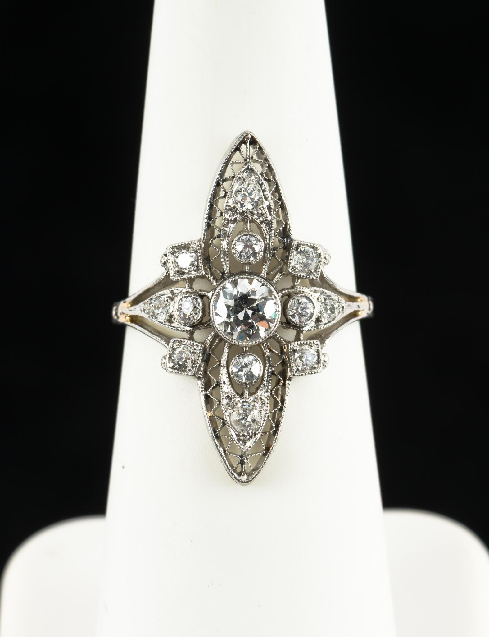 Antique Platinum &; Diamond Navette Ring (1 of 3)