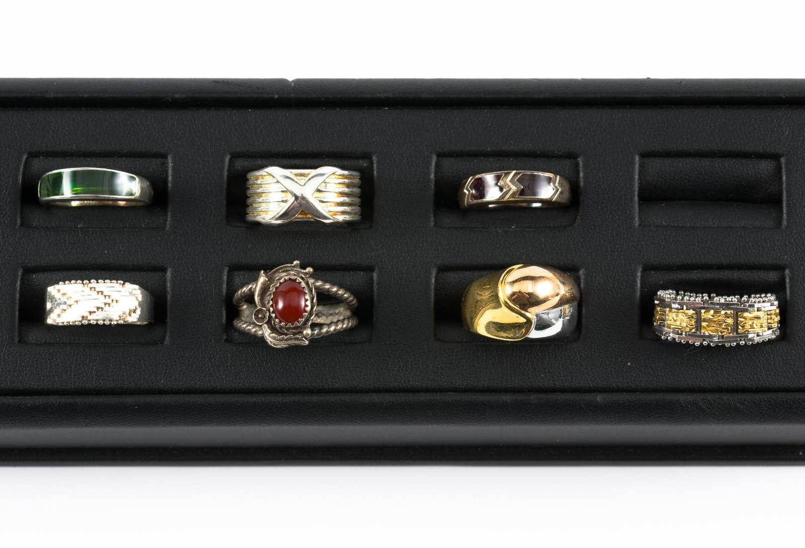 7 Sterling Rings: Includes 2 BIB Italy, Tiffany style, and Thai. Sizes 7 to 8.