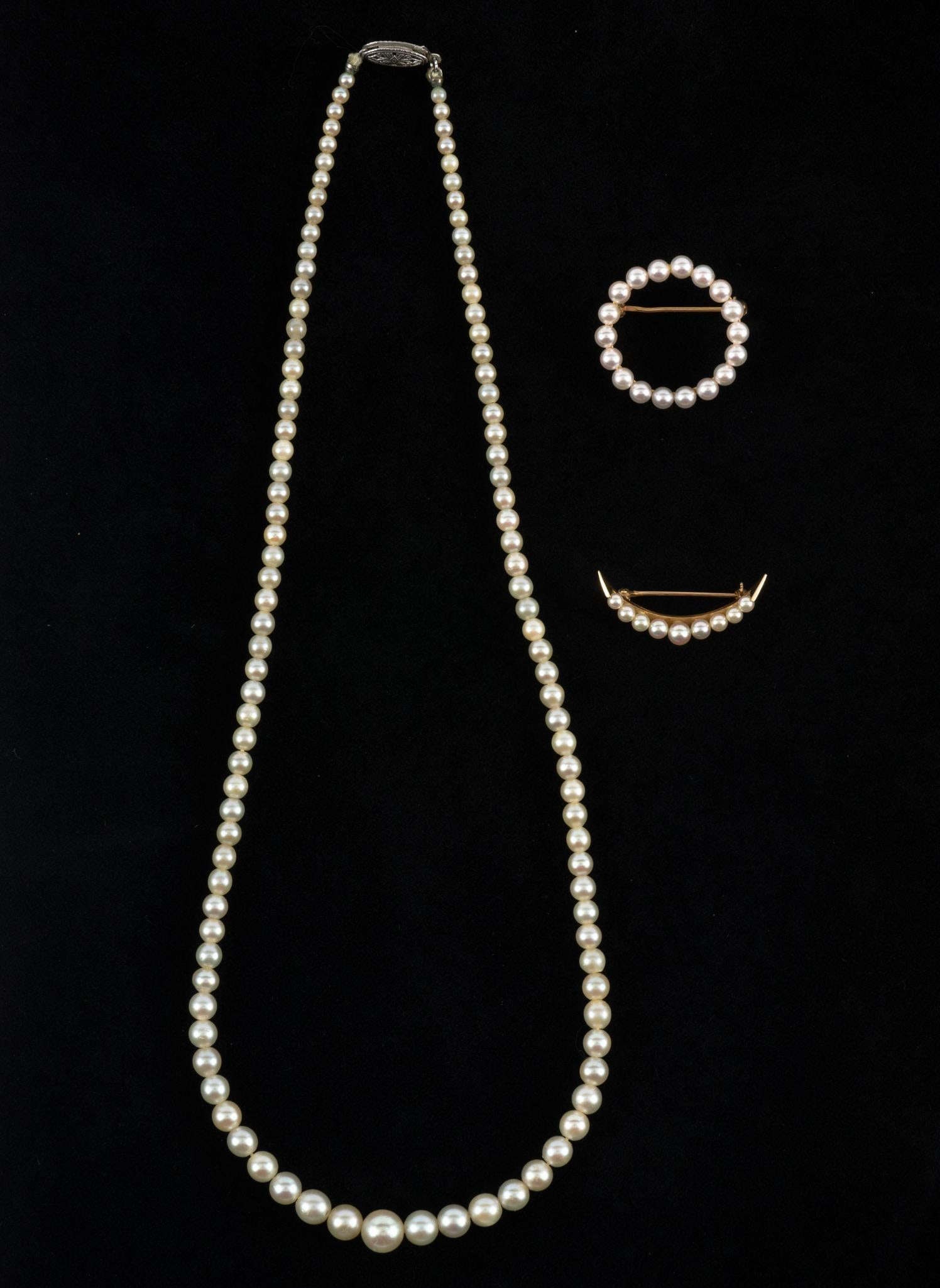 Pearl Necklace and 14k Gold &; Pearl Pins (1 of 5)