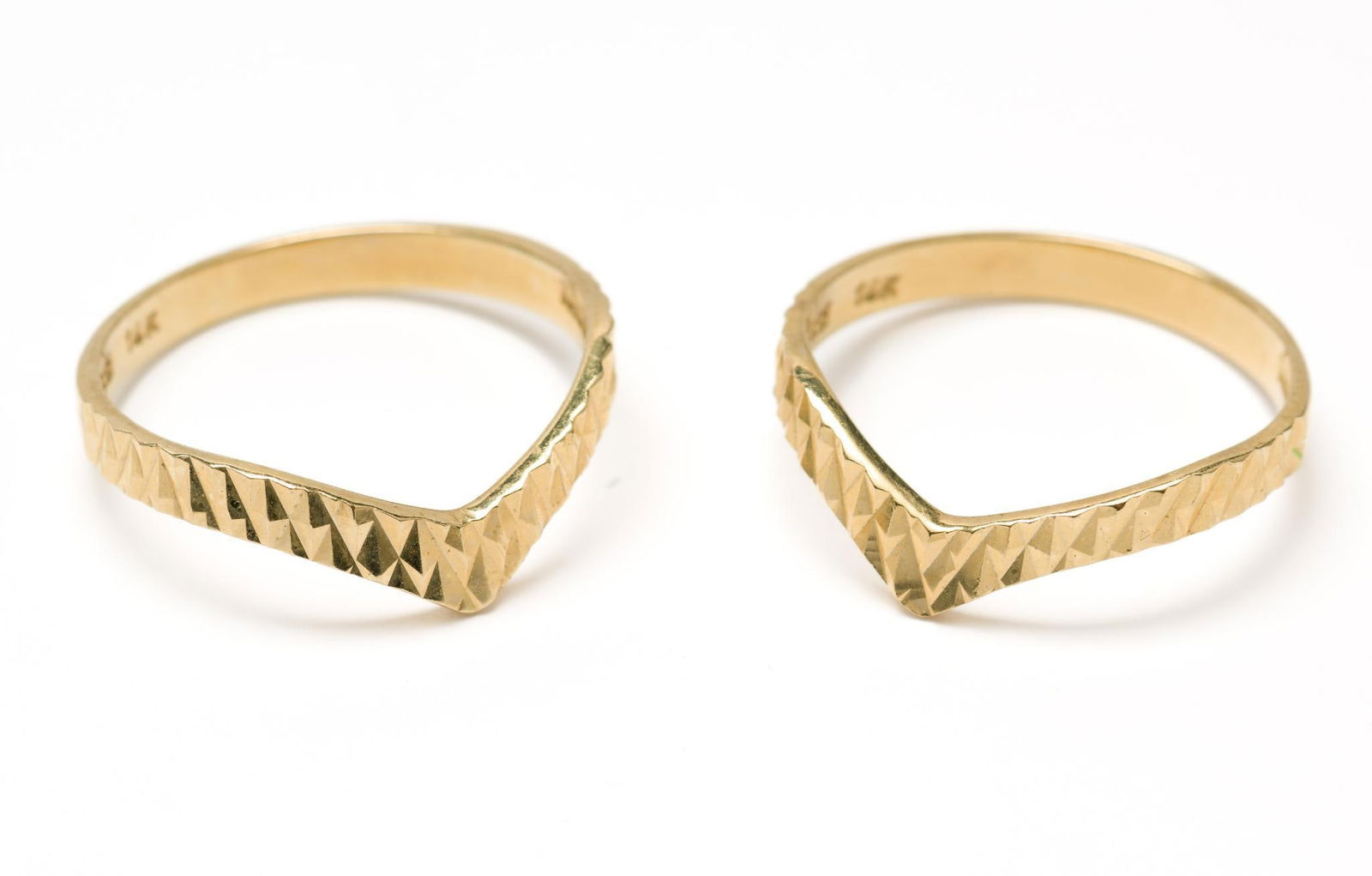 2 14k Gold Stacking Rings: Marked 14k. Both size 7. 1/4" wide. 3.4 grams. MEG