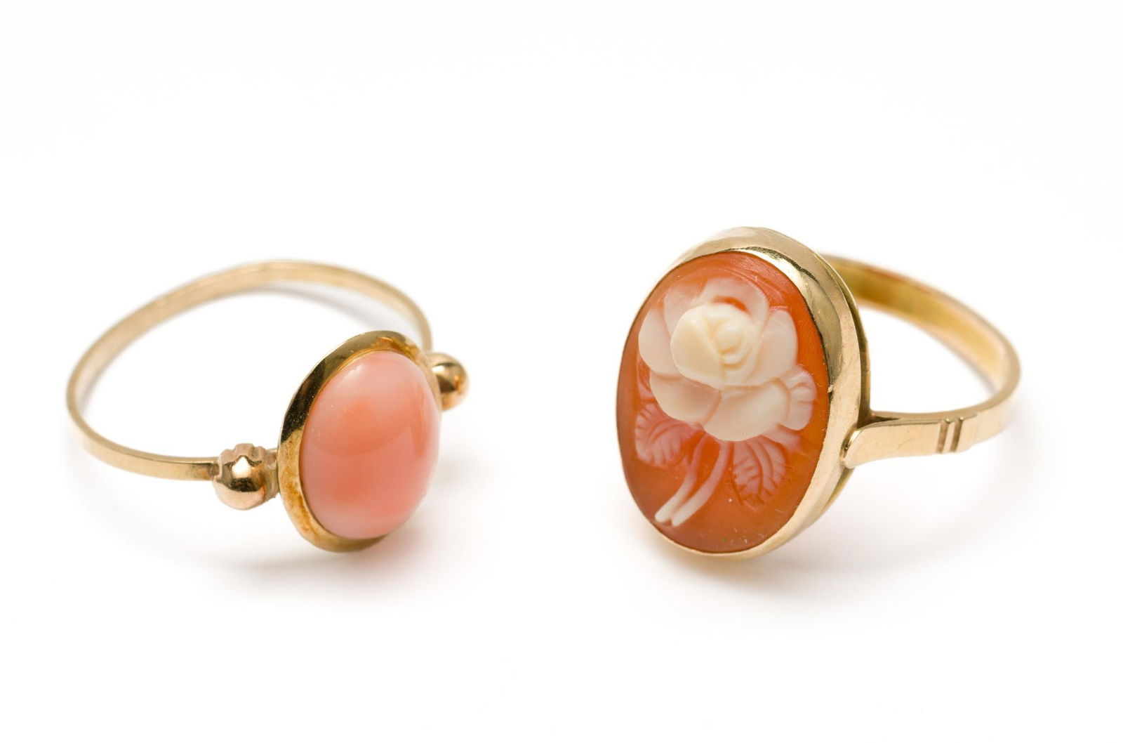 14K Gold Coral &; Cameo Rings (1 of 5)