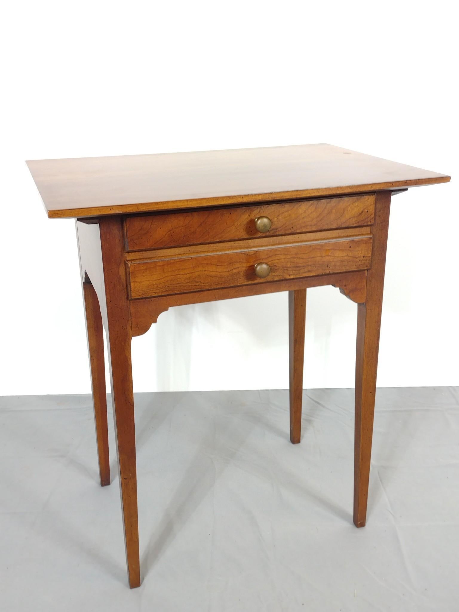 2 Drawer Work Table: NOT ELIGIBLE FOR IN-HOUSE SHIPPING. No makers name found. 23-3/4" wide x 16-1/2" deep x 26-3/4" high.
