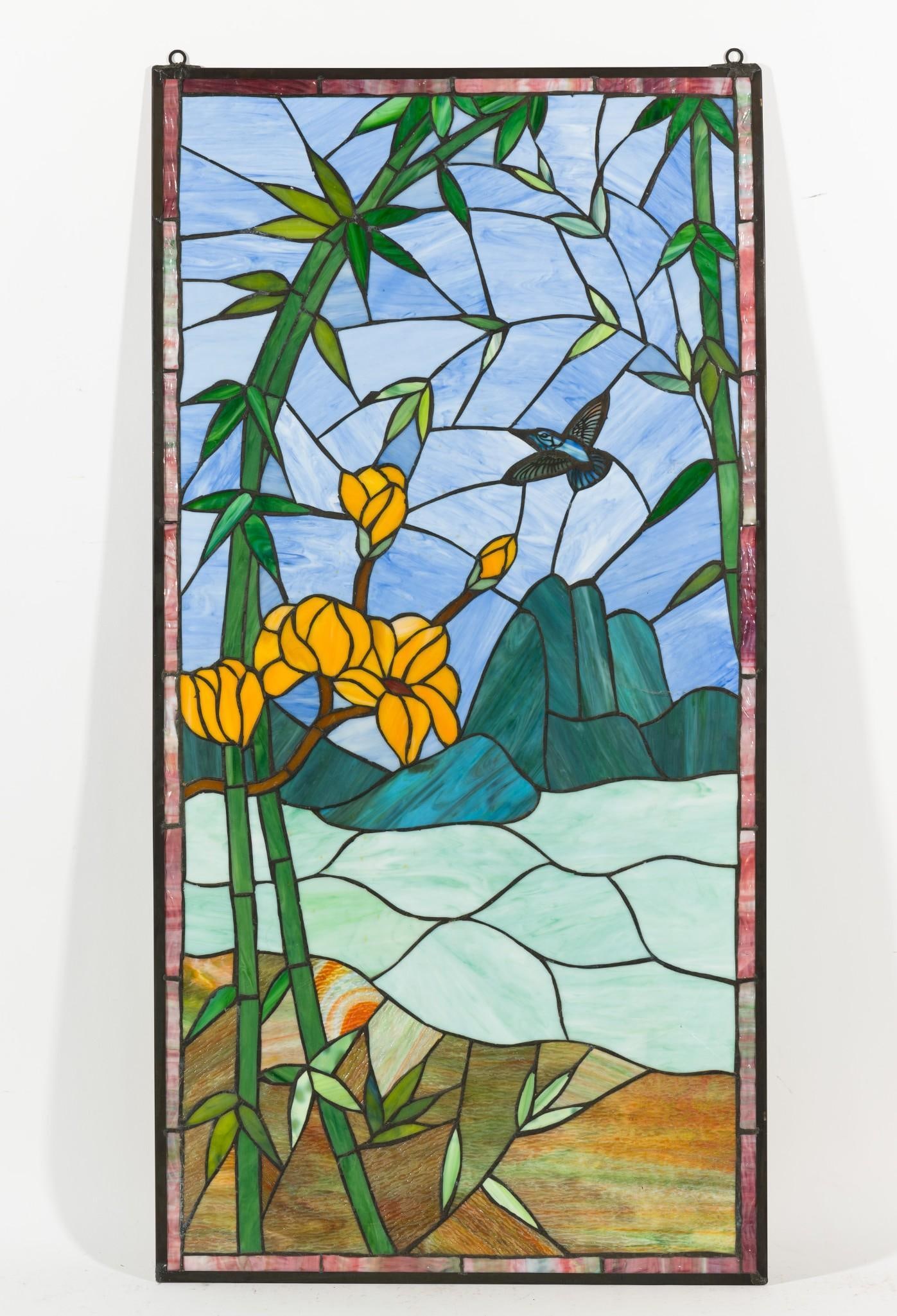 Floral Window Panel: NOT ELIGIBLE FOR IN-HOUSE SHIPPING. Made of acrylic. Overall 41" high x 20-1/4" wide.