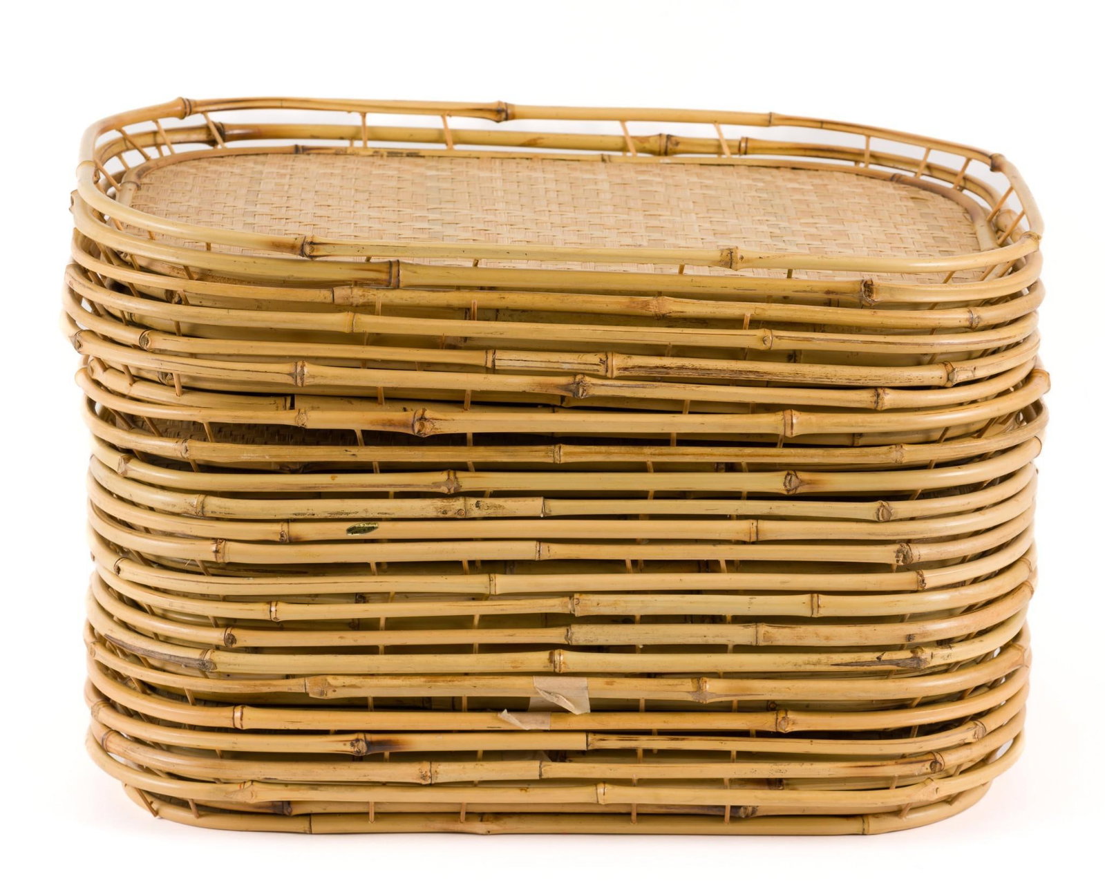 21 Bamboo Trays: Each 13-1/2" deep x 19-1/4" long. Minor wear consistent with age and use.