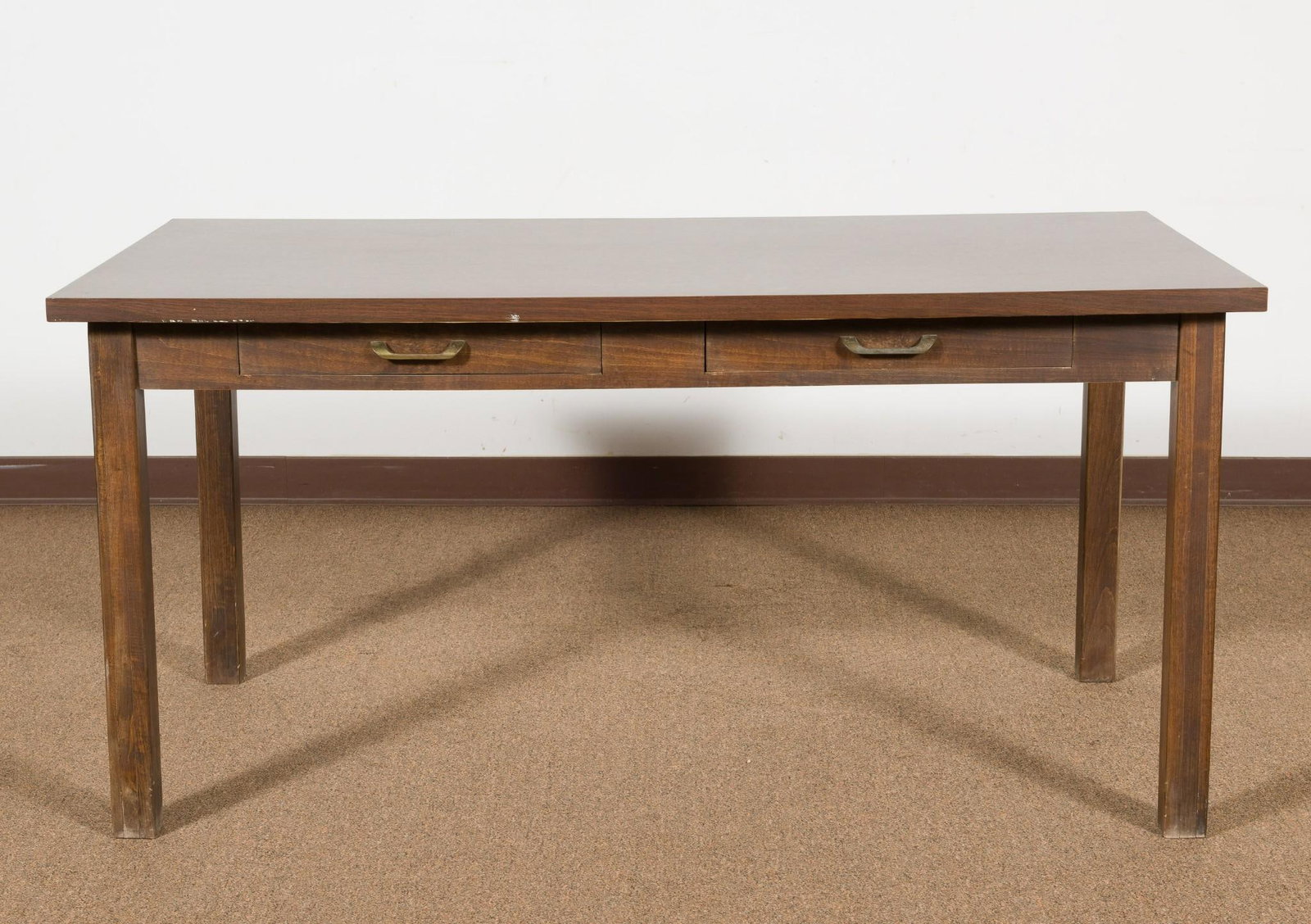Writing Table: NOT ELIGIBLE FOR IN-HOUSE SHIPPING. 31" wide x 59-1/4" long x 28-3/4" high. Small losses and wear to legs. MEG