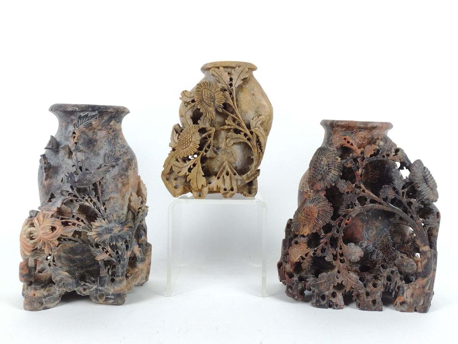 3 Soapstone Carved Vases (1 of 5)