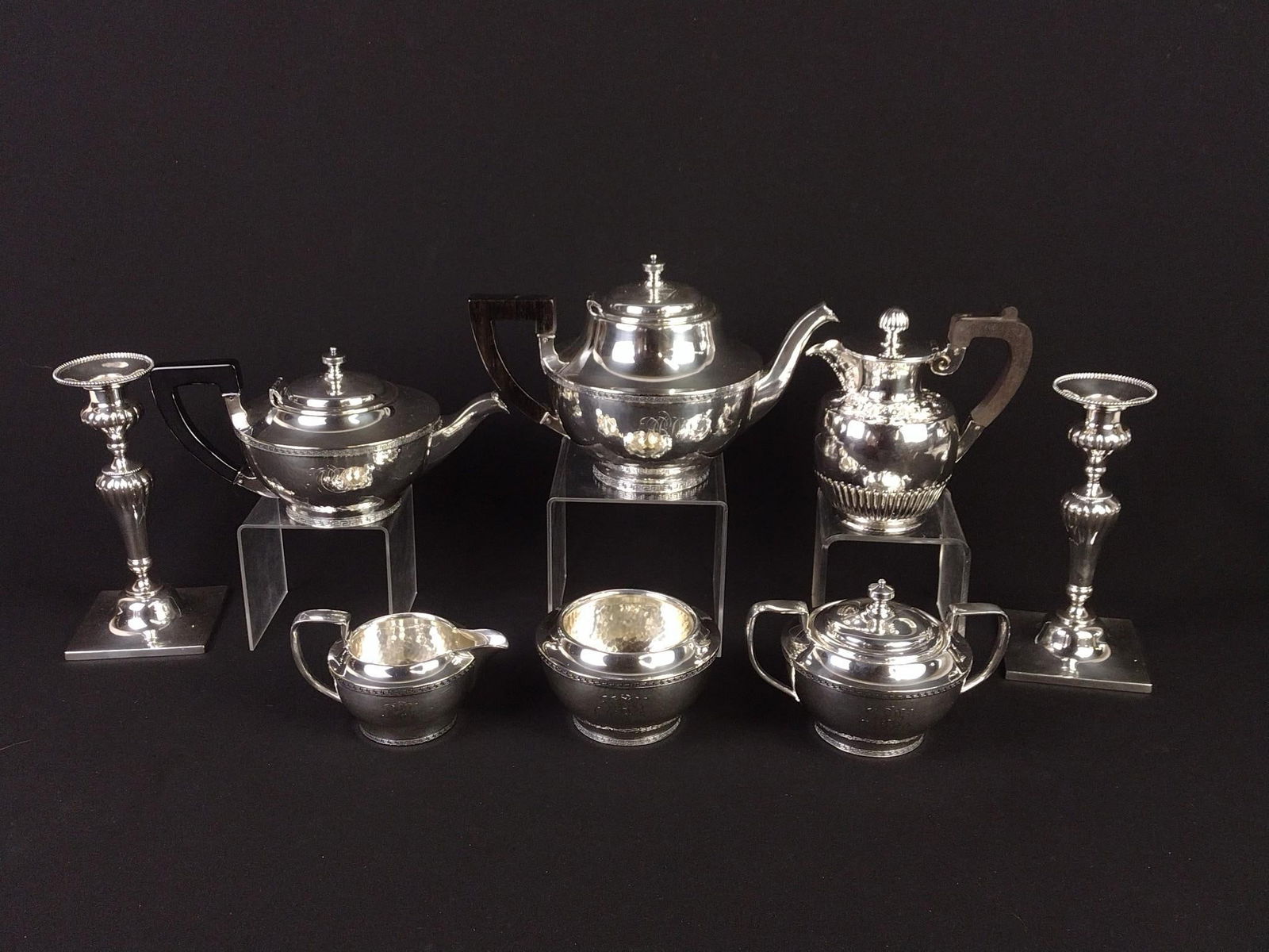 Caldwell & Co Silverplate Tea Set & Candle Sticks (1 of 10)