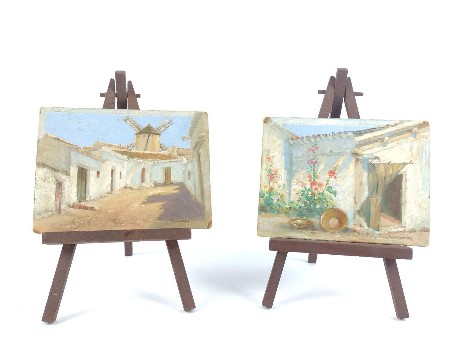 2 Miniature Oil On Board Paintings On Easels (1 of 3)