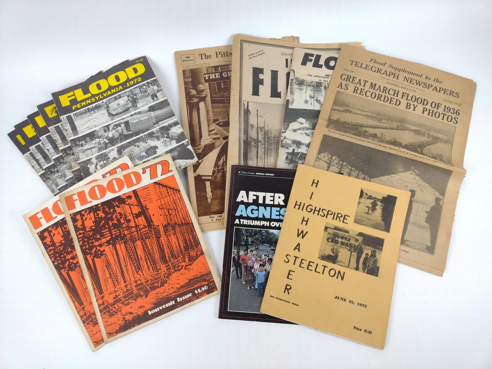1972 & 1936 Pennsylvania Flood Ephemera: Includes newspapers and magazines. MG.