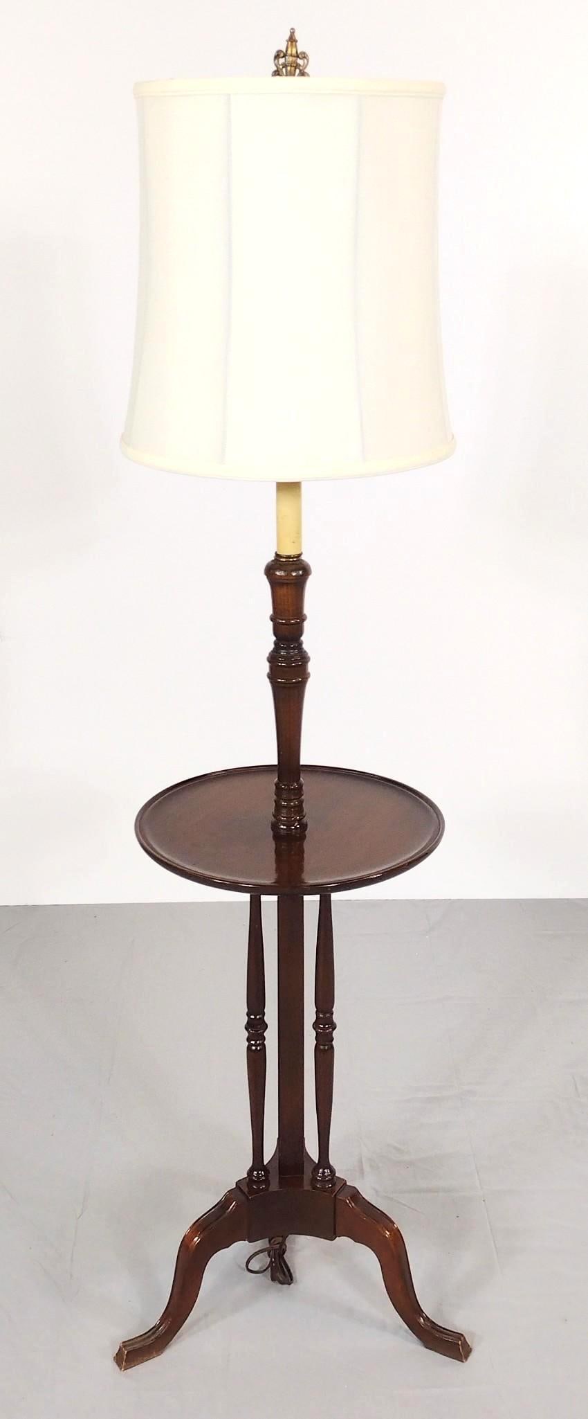 Lamp Table: NOT ELIGIBLE FOR IN-HOUSE SHIPPING. 14" diameter X 55-1/2" high. Has some light scratches. Working. MG