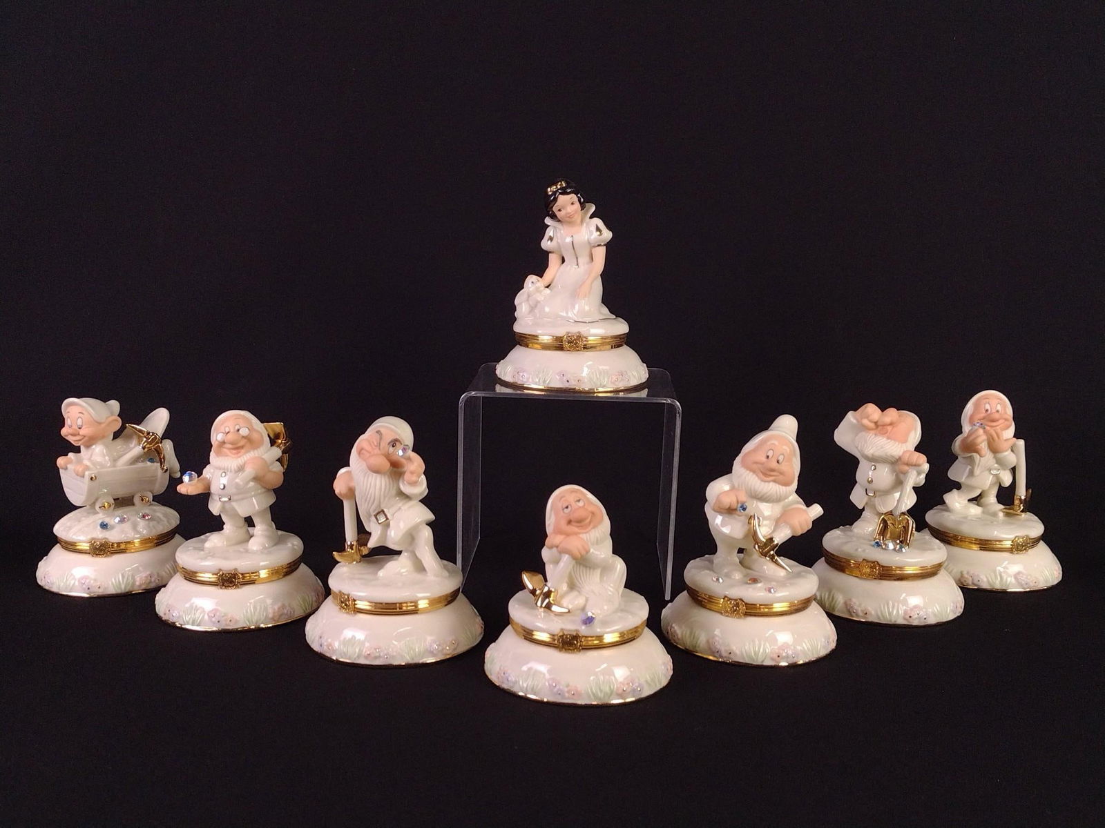 Lenox Snow White and The 7 Dwarfs Treasure Boxes: 3-1/4" to 4" high.