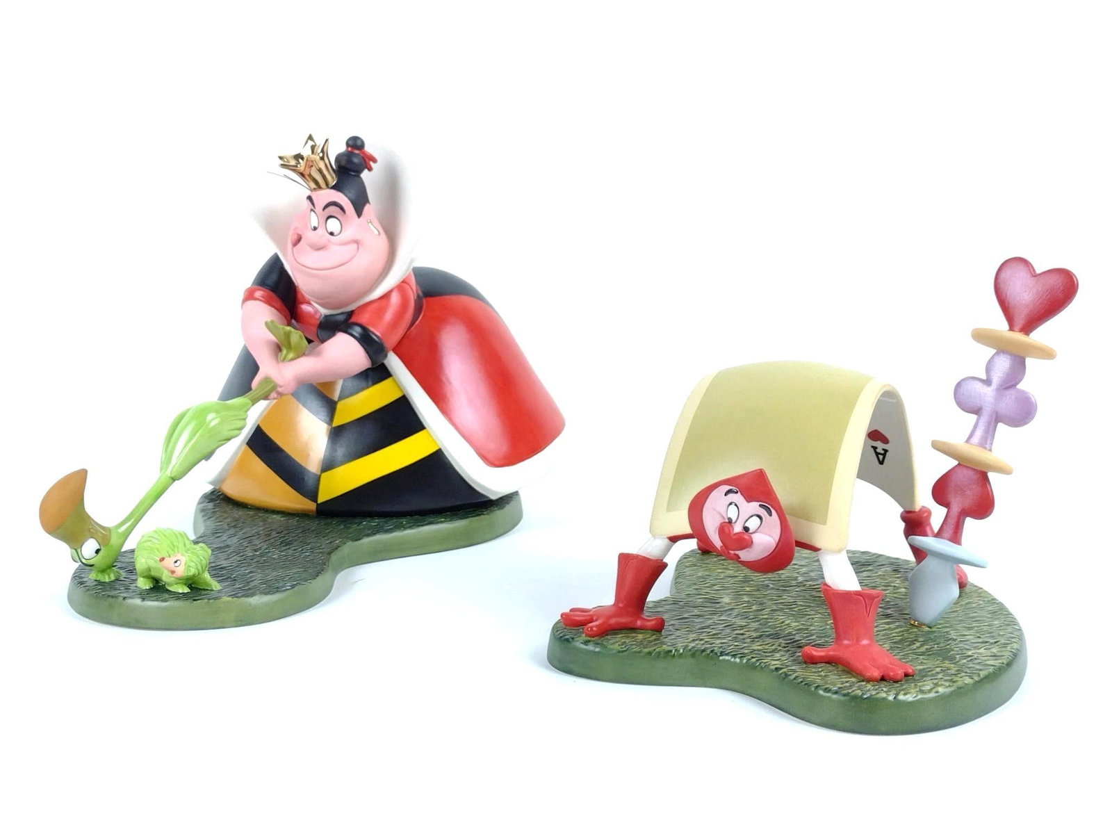 2 Alice in Wonderland Figurines: Includes "Playing Cards" and "Let The Games Begin Queen of Hearts". 5" to 6-3/4" high.