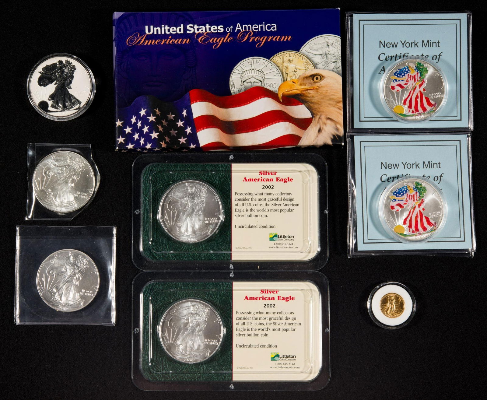1999 1/10 Ounce Gold Eagle and 7 Silver Eagles (1 of 10)