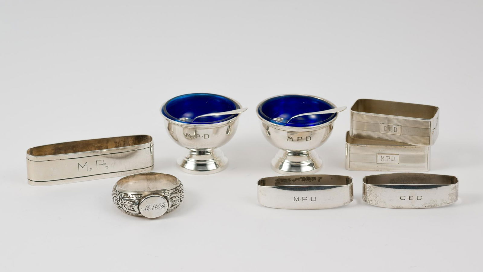 6 Sterling Napkin Rings and 2 Sterling Salt Dishes (1 of 9)