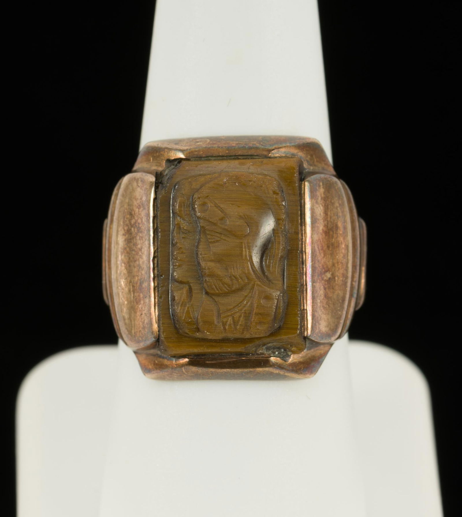 10K Gold and Tigers Eye Cameo Ring (1 of 3)