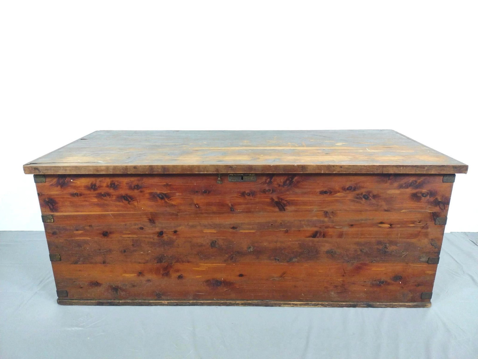 Cedar Chest: NOT ELIGIBLE FOR IN-HOUSE SHIPPING. 54-1/2" wide X 23-1/4" deep X 21" high. Has scratches and finish loss.