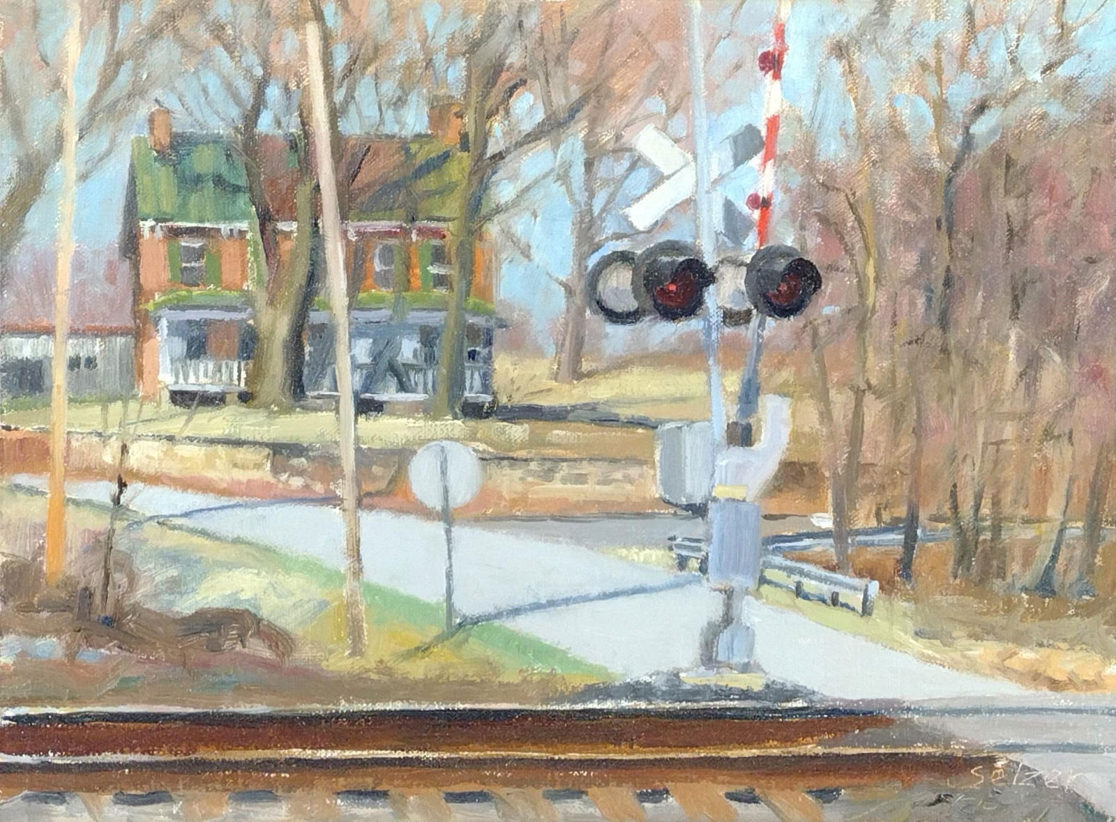 Philip Selzer Railroad Crossing Landscape Painting (1 of 4)