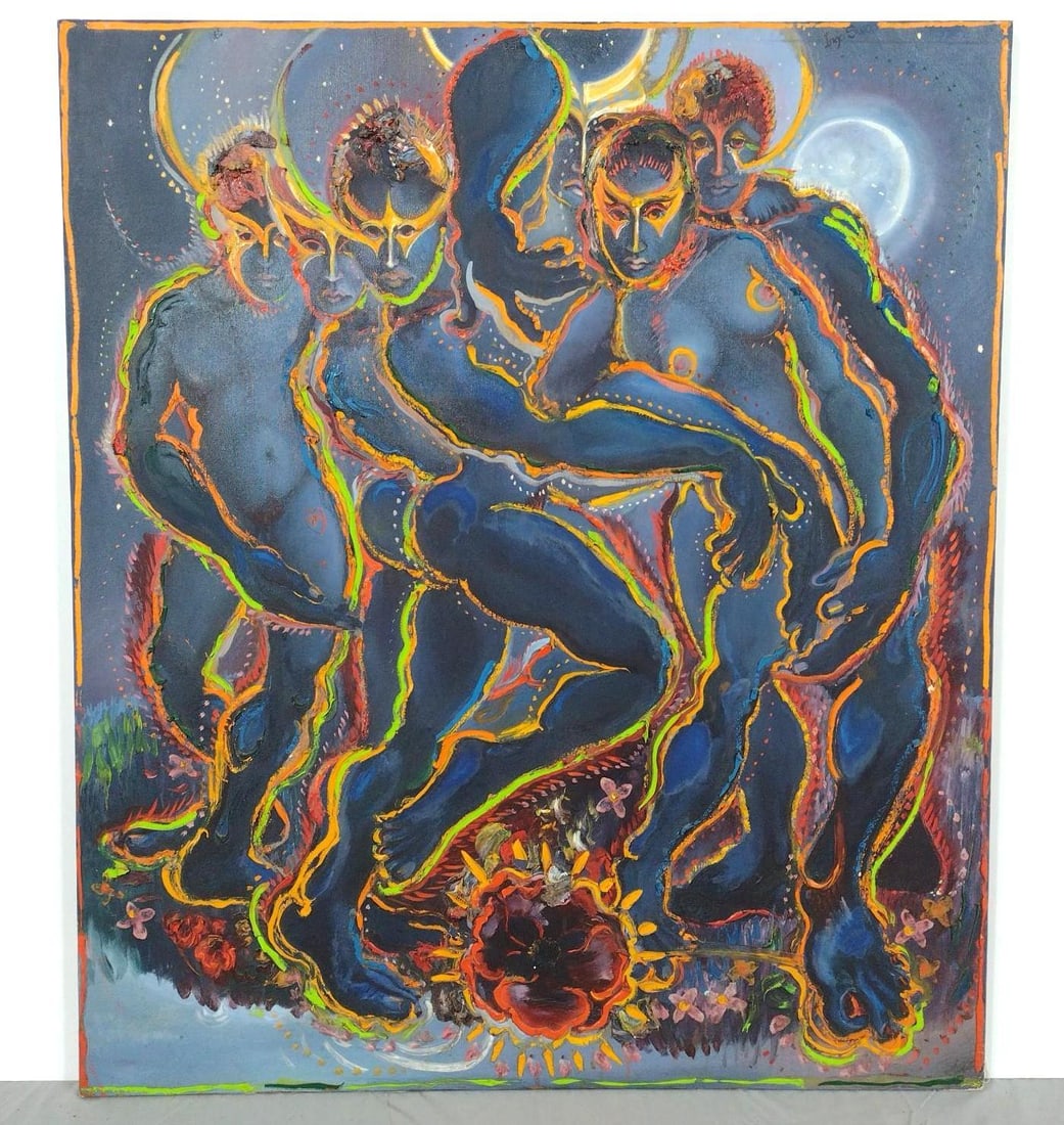Ingo Swann "Psychedelic Tribal" Painting: NOT ELIGIBLE FOR IN-HOUSE SHIPPING. Ingo Douglas Swann was an American psychic, artist, and writer known for being the co-creator, along with Russell Targ and Harold E. Puthoff, of remote viewing, and