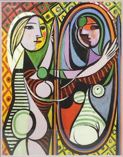 Picasso "A Girl Before A Mirror" XXXII Print: NOT ELIGIBLE FOR IN-HOUSE SHIPPING. Sight 29" high X 23" wide. Overall with frame 36-3/4" high X 31" wide.