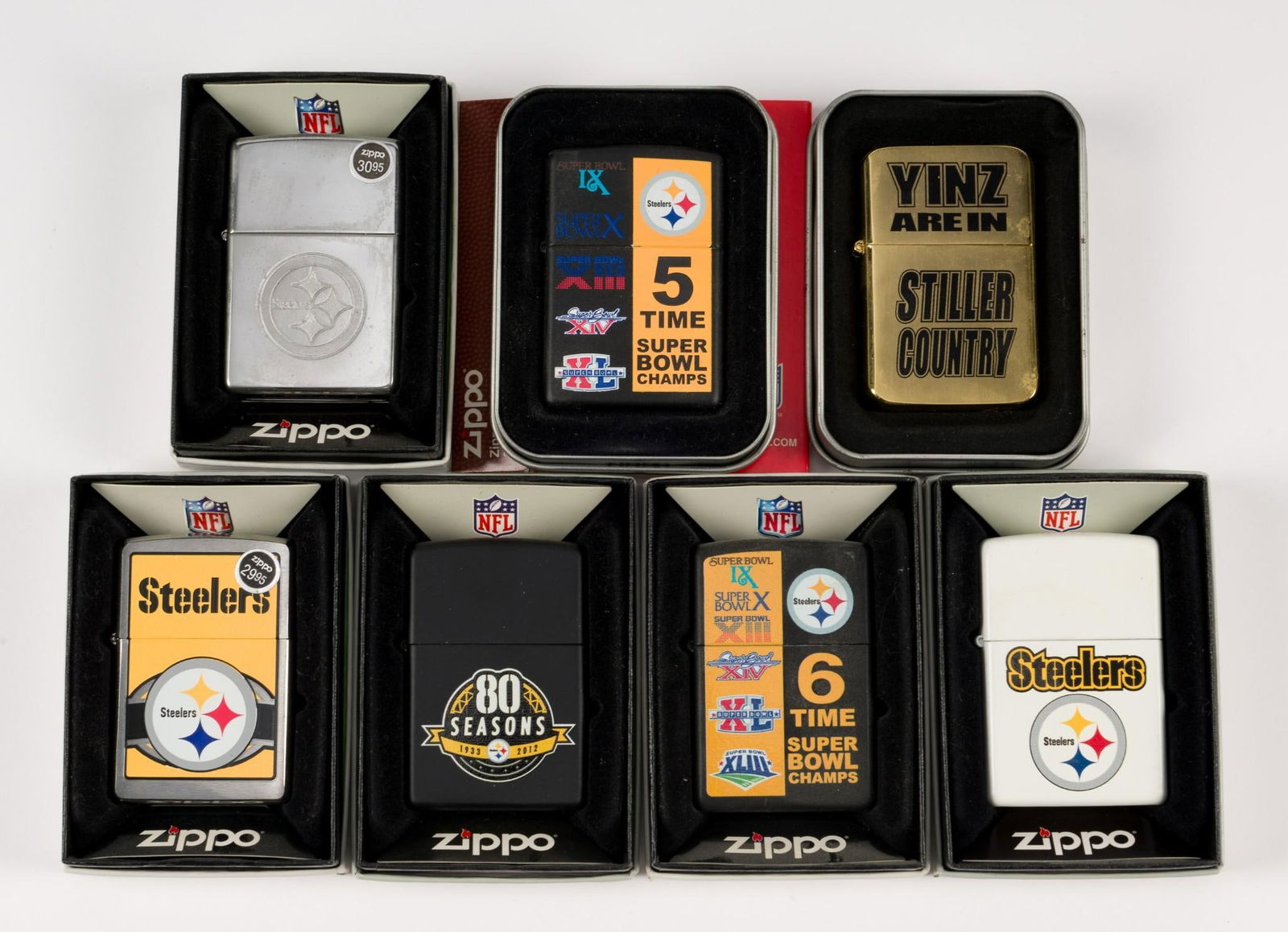 6 Zippos & 1 Touchlite Steelers Lighters (1 of 9)