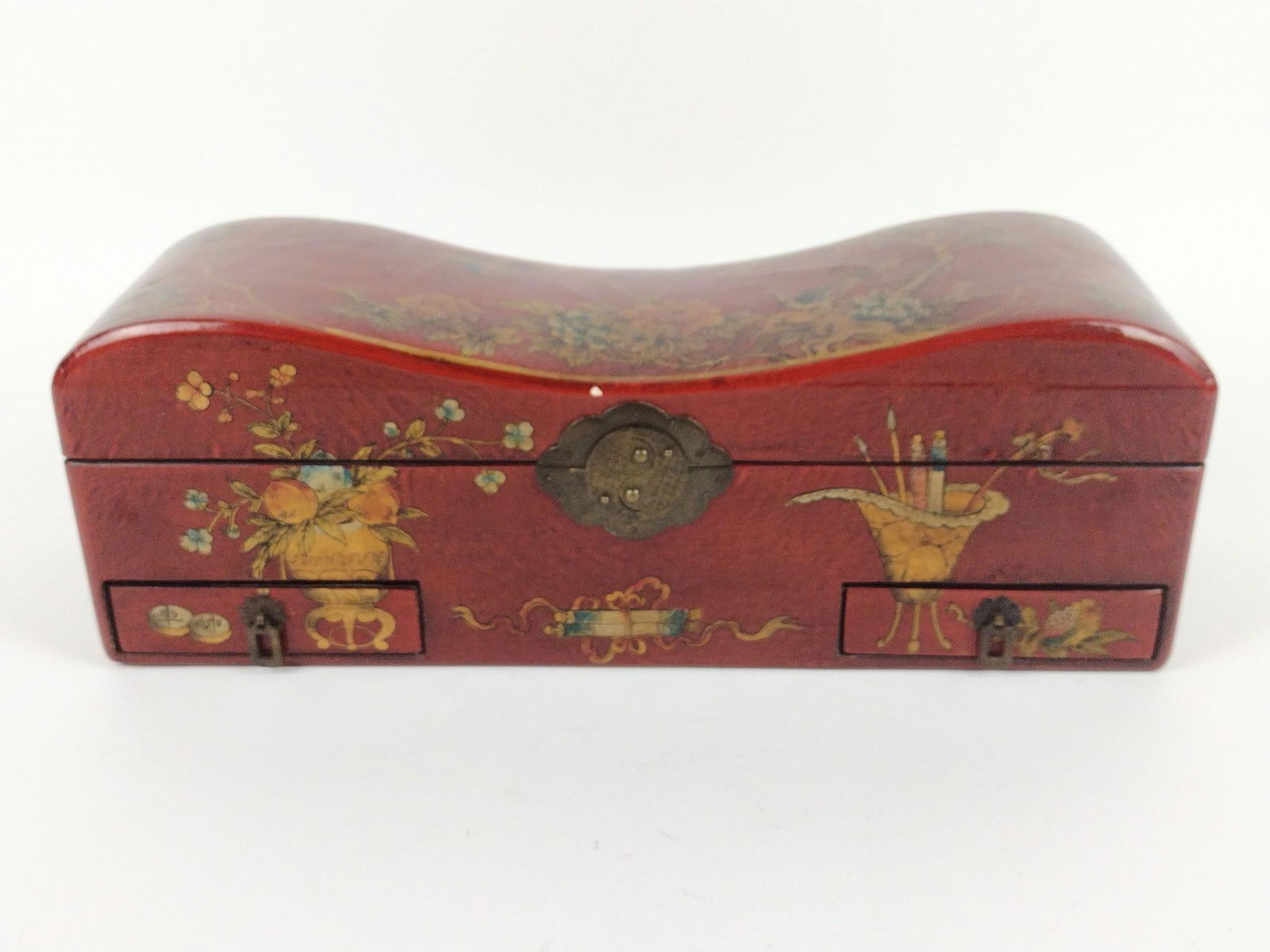 Red Antique Chinese Lacquered Pillow Box (1 of 6)