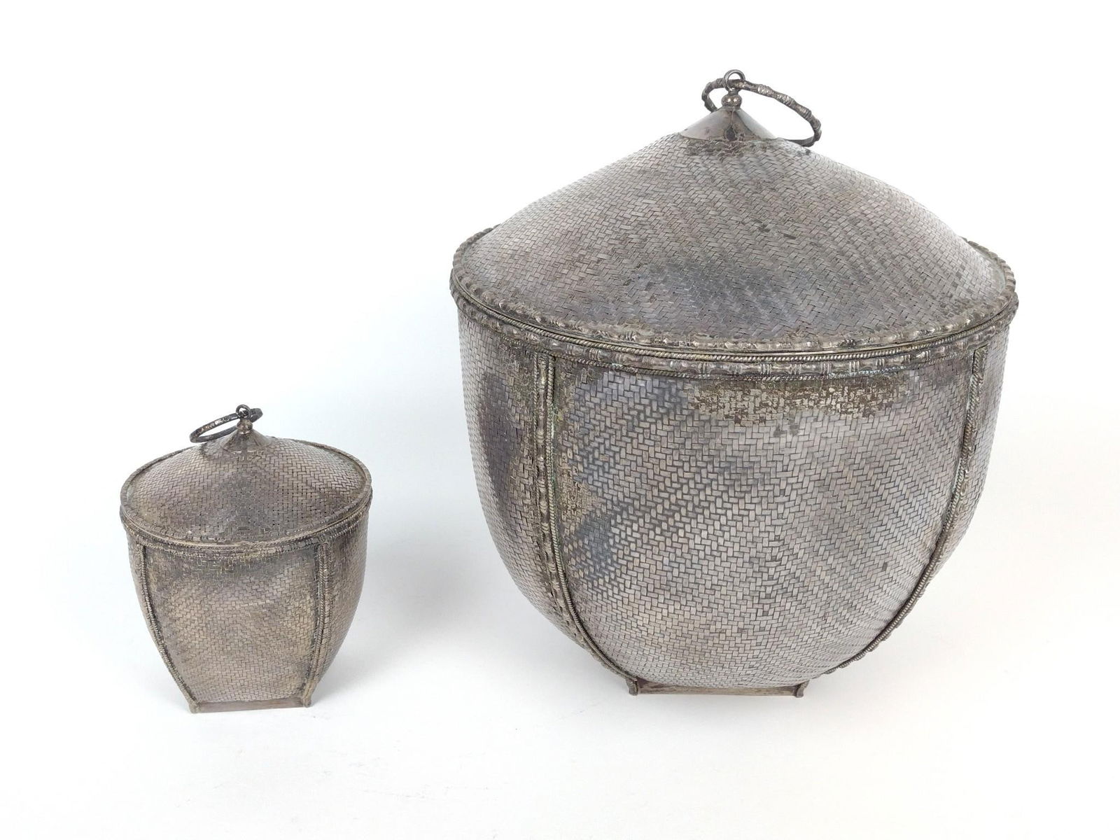 2 Woven Metal Covered Boxes (1 of 5)