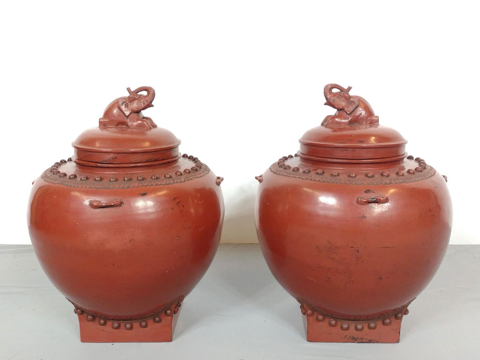 Pair Of Decorative Urns With Elephants (1 of 8)