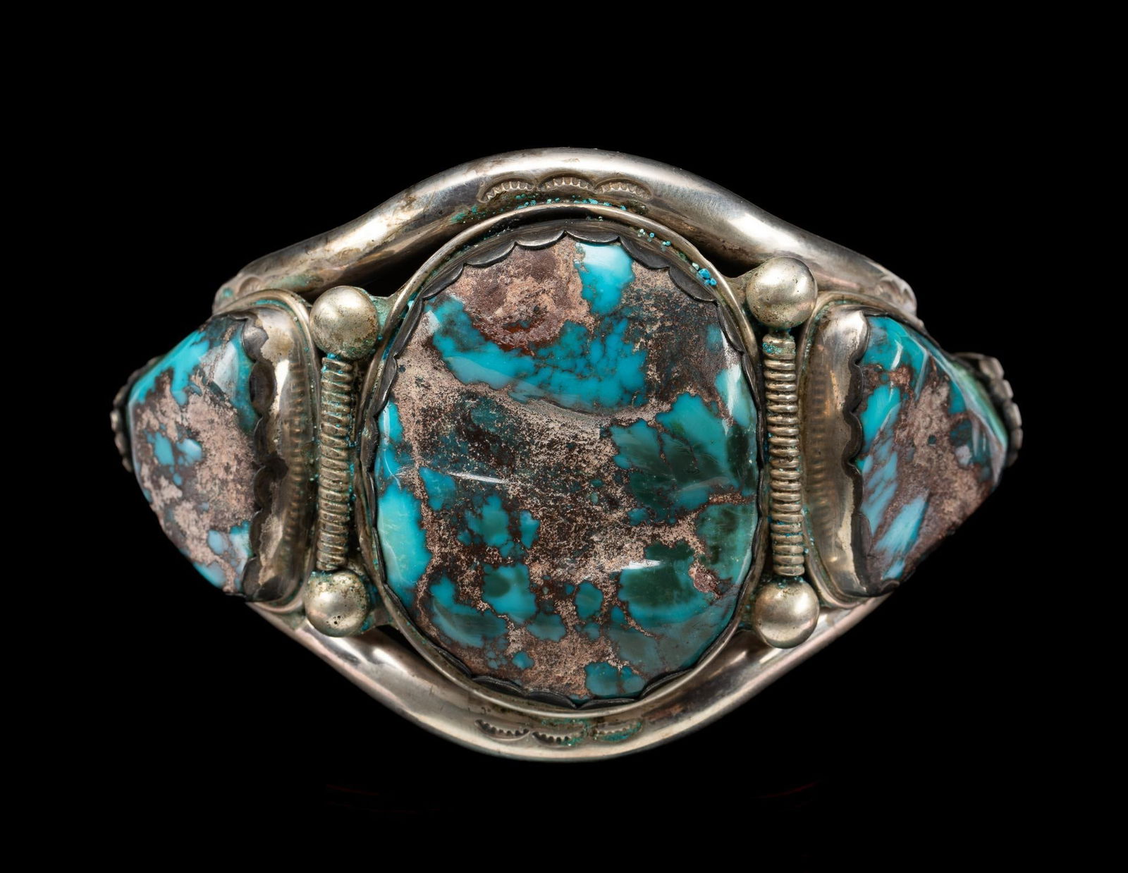 Navajo Sterling Silver & Turquoise Cuff Bracelet (1 of 5)