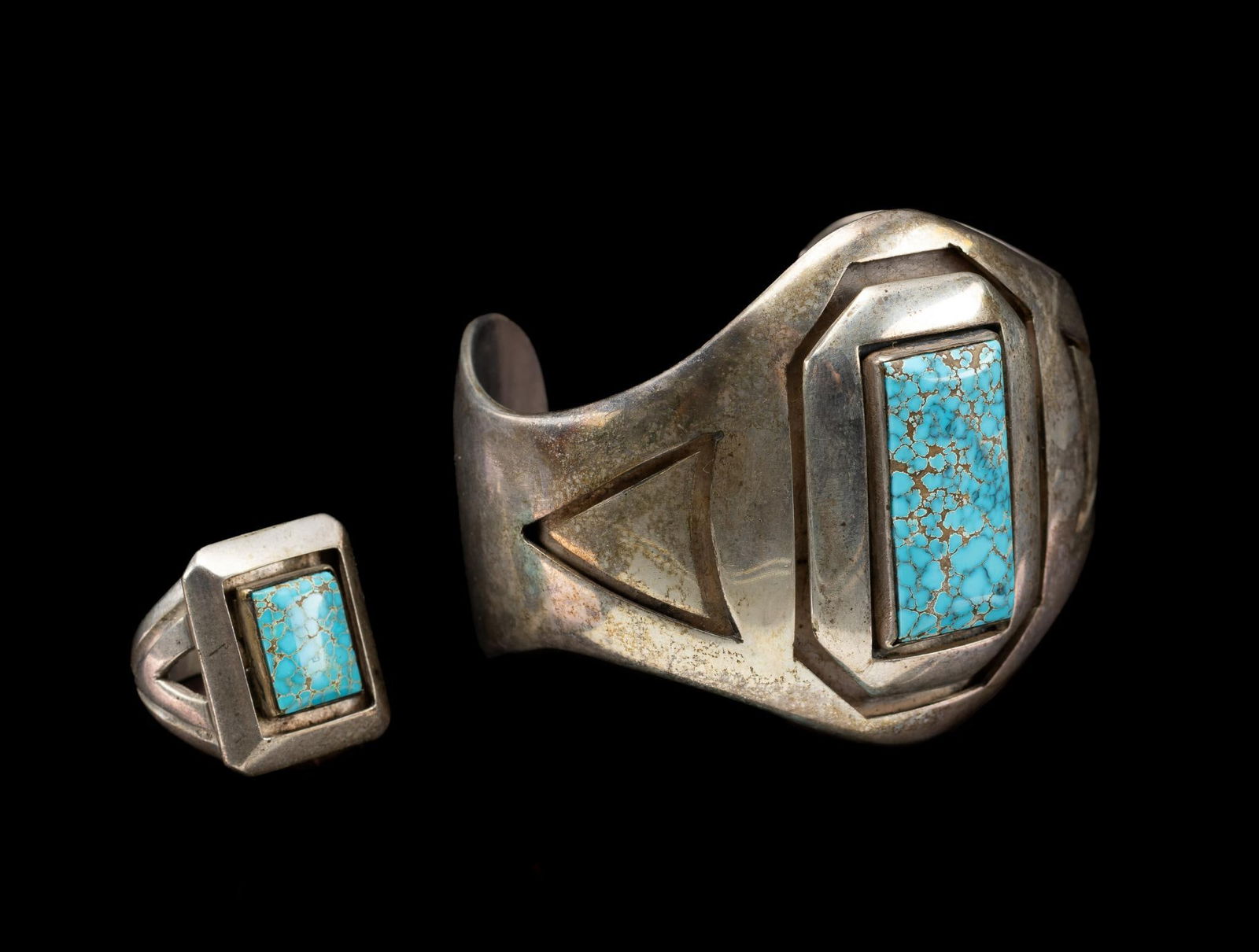 Navajo Sterling Silver Cuff Bracelet and Ring (1 of 9)