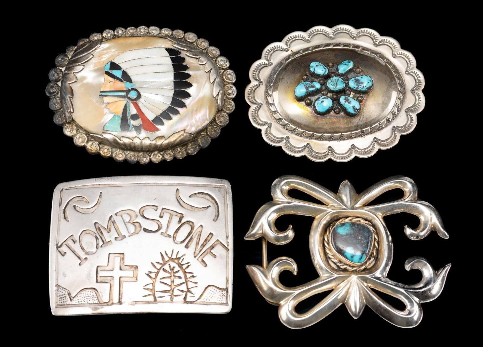 Four Sterling Silver Belt Buckles Incl Navajo Zuni Hopi (1 of 13)